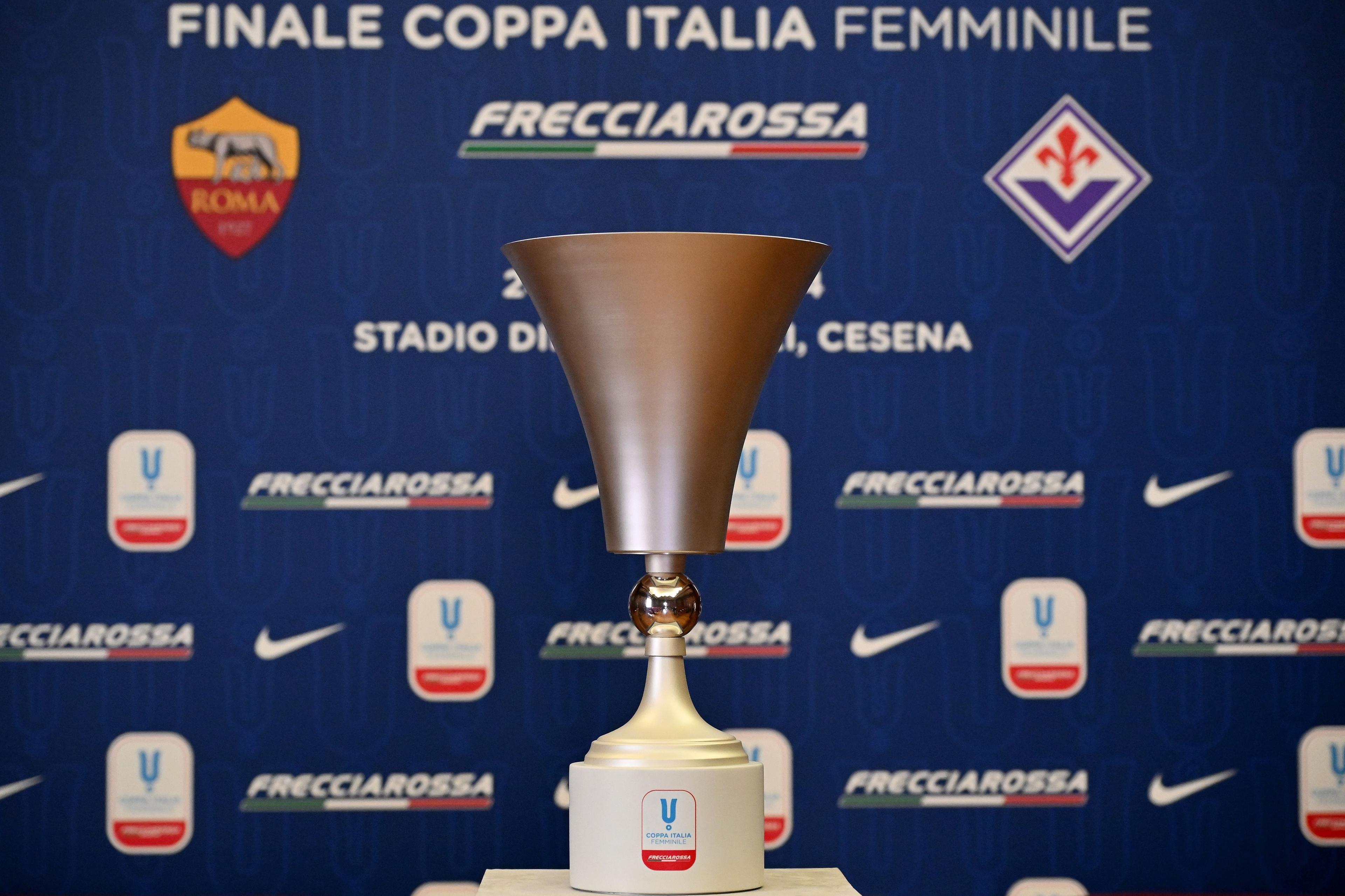 CESENA, ITALY - MAY 07:The Trophy are seen during the Women Coppa Italia Press Conference on May 07, 2024 in Cesena, Italy. (Photo by Alessandro Sabattini/Getty Images)