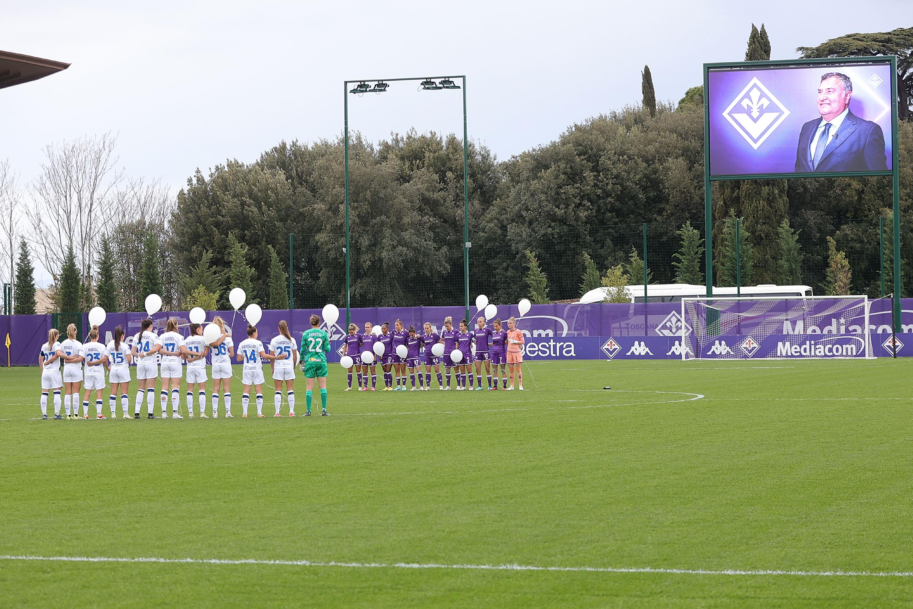 BAGNO A RIPOLI, ITALY - MARCH 24: Minute of silence of FC Internazionale memory of Joe Barone of ACF Fiorentina Women during the Women Serie A Playoffs match between Fiorentina and FC Internazionale at Viola Park on March 24, 2024 in Bagno a Ripoli, Italy. (Photo by Gabriele Maltinti/Getty Images) *** Local Caption *** Joe Barone