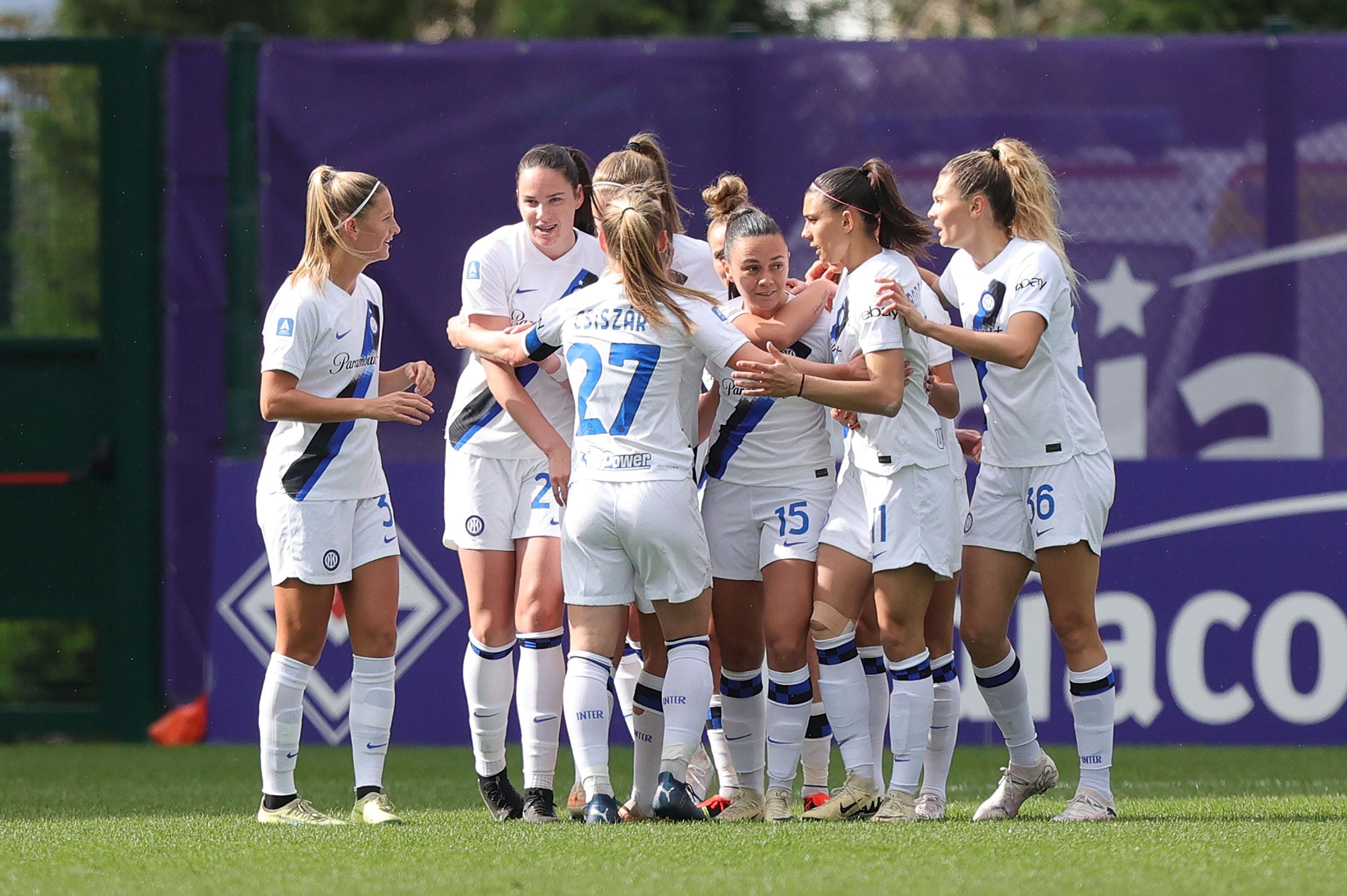 BAGNO A RIPOLI, ITALY - MARCH 24: Annamaria Serturini of FC Internazionale celebrates after scoring a goal during the Women Serie A Playoffs match between Fiorentina and FC Internazionale at Viola Park on March 24, 2024 in Bagno a Ripoli, Italy. (Photo by Gabriele Maltinti/Getty Images) *** Local Caption *** Annamaria Serturini