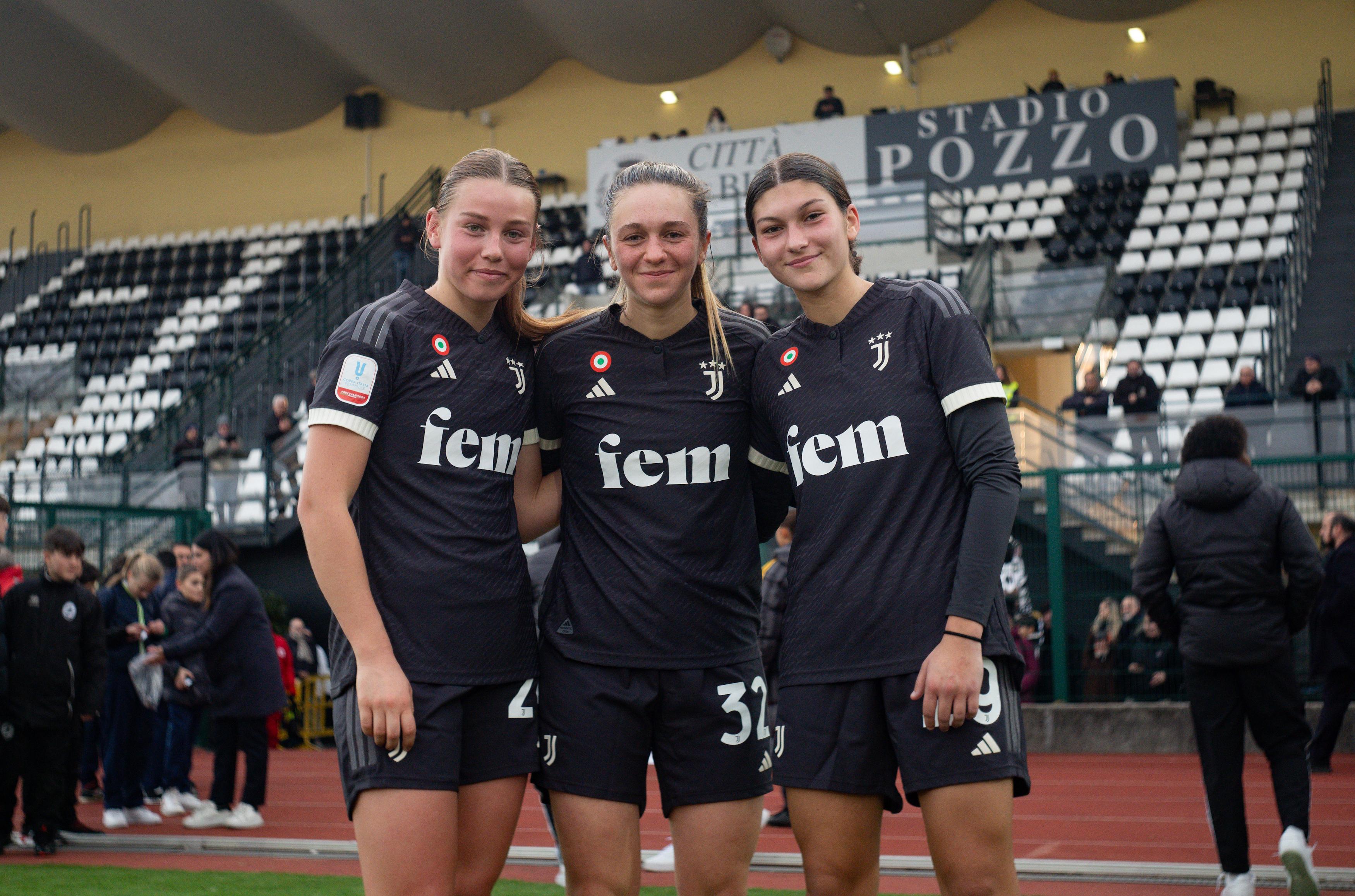 BIELLA, ITALY - FEBRUARY 7: Elsa Pelgander, Giorgia Berveglieri, Arianna Gallina of Juventus Women during the match between Juventus and Sampdoria on February 7, 2024 in Biella, Italy. (Photo by Daniele Badolato - Juventus FC/Juventus FC via Getty Images)