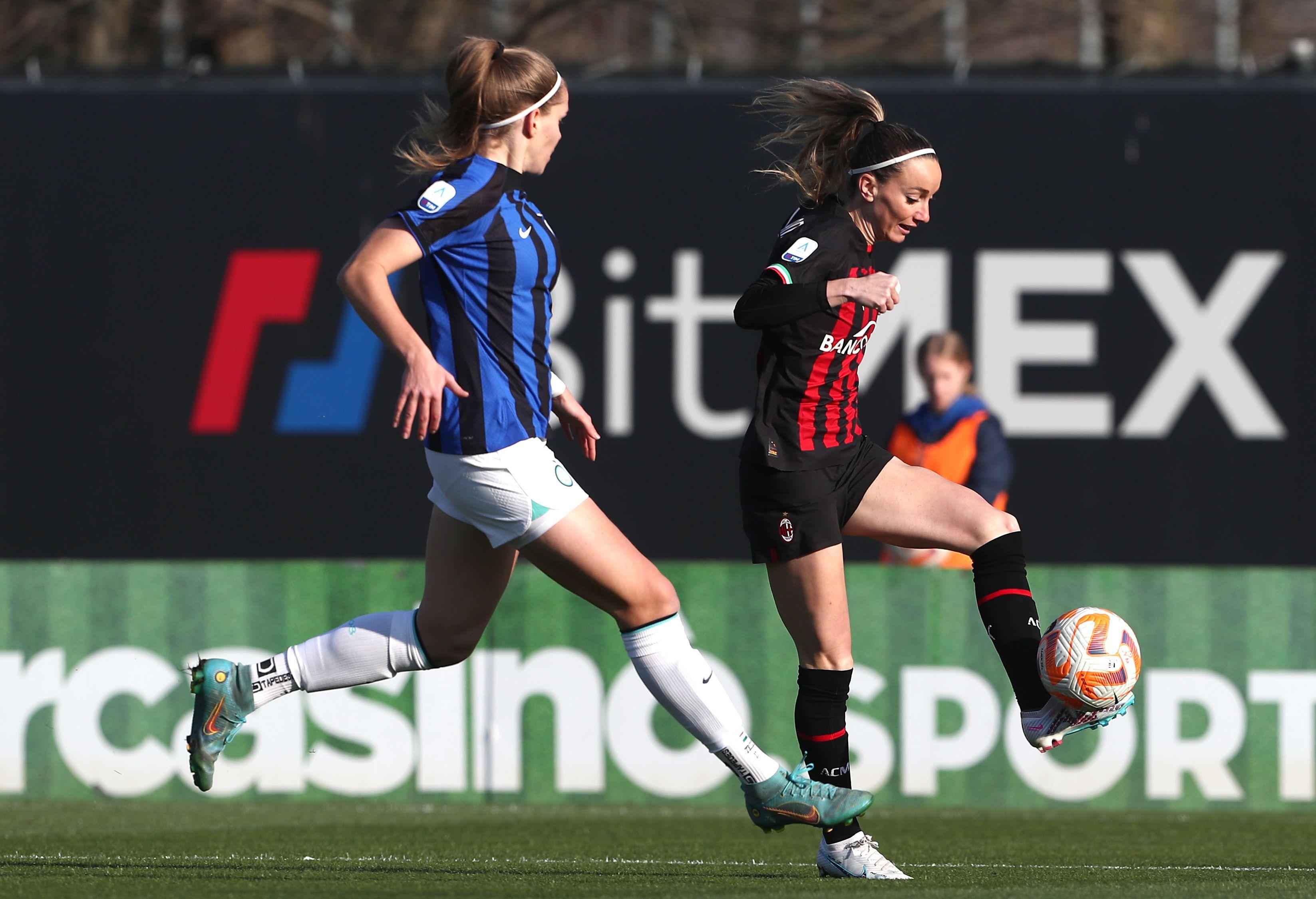 MILAN, ITALY - JANUARY 28: Kosovare Asllani of AC Milan in action during the Women Serie A Timvision match between FC Internazionale and AC Milan at Centro Sportivo Vismara on January 28, 2023 in Milan, Italy. (Photo by Marco Luzzani/Getty Images)