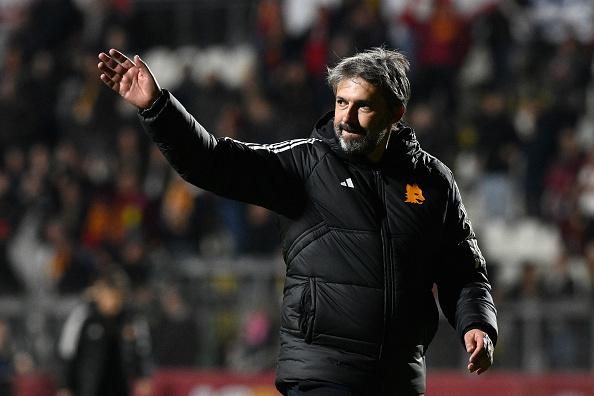 Alessandro Spugna, the coach of A.S. Roma Women, is watching the match during the Round 2, Day 2 of Group C in the UEFA Women's Champions League between F.C. Vorskla and A.S. Roma, at the Stadio Tre Fontane in Rome, Italy, on November 23, 2023. (Photo by Domenico Cippitelli/NurPhoto via Getty Images)
