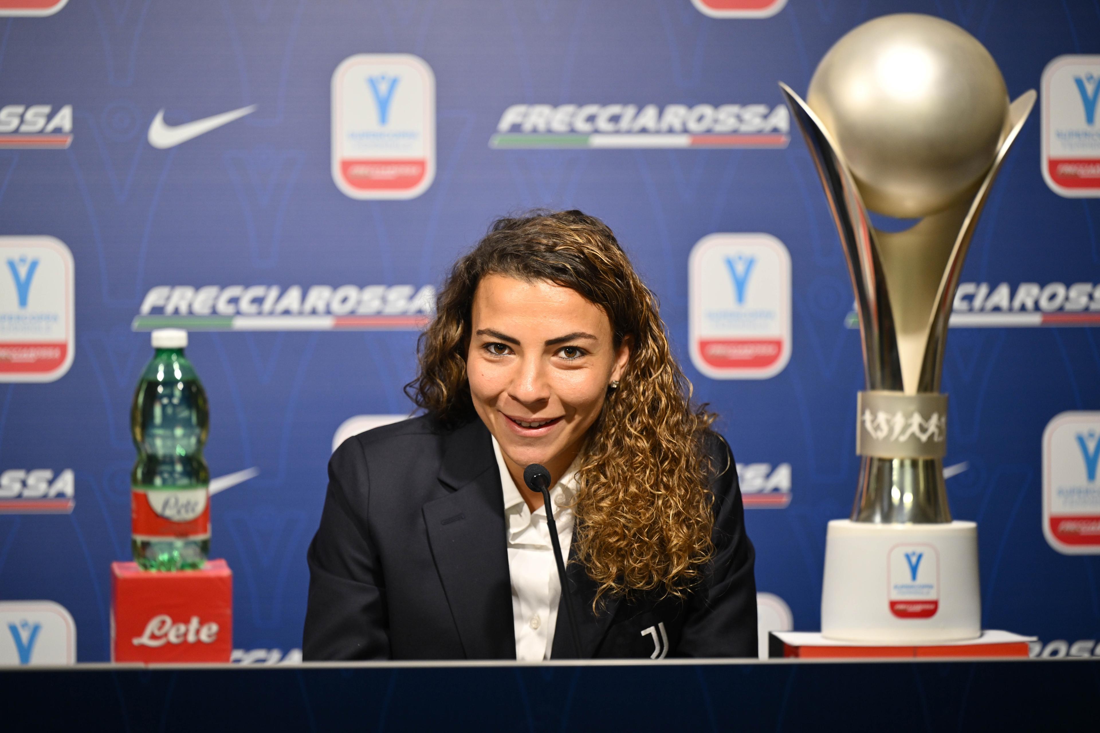 CREMONA, ITALY - JANUARY 06: Arianna Caruso of Juventus Women attends the Italian Women Super Cup's Press conference at Stadio Giovanni Zini on January 06, 2024 in Cremona, Italy. (Photo by Marco M. Mantovani/Getty Images)