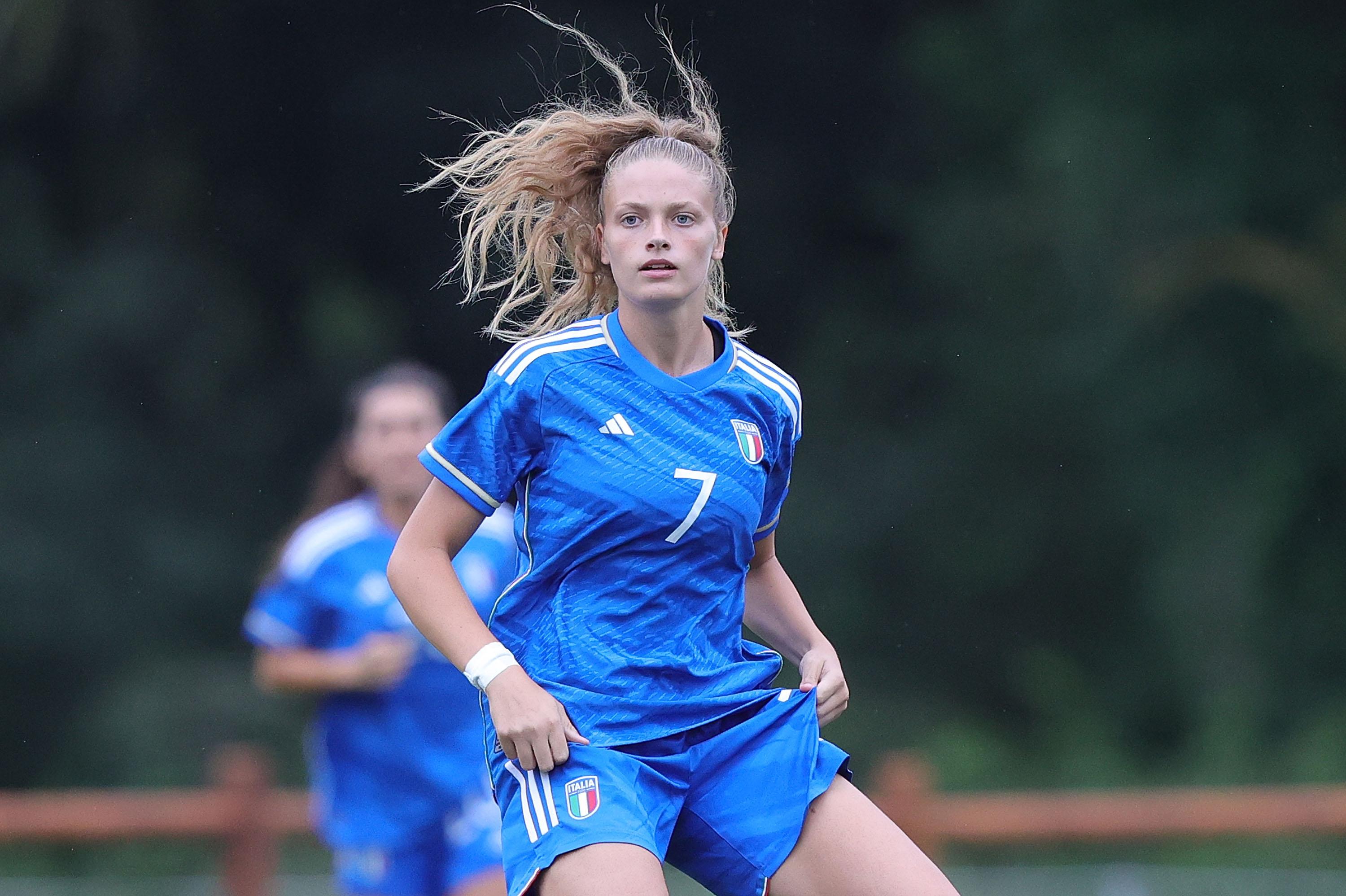 TIRRENIA, ITALY - SEPTEMBER 22: Emma Girotto of Italy Women U19 in action during the international friendly match between Italy U19 Women and Belgio U19 Women on September 22, 2023 in Tirrenia, Italy. (Photo by Gabriele Maltinti/Getty Images) *** Local Caption *** Emma Girotto