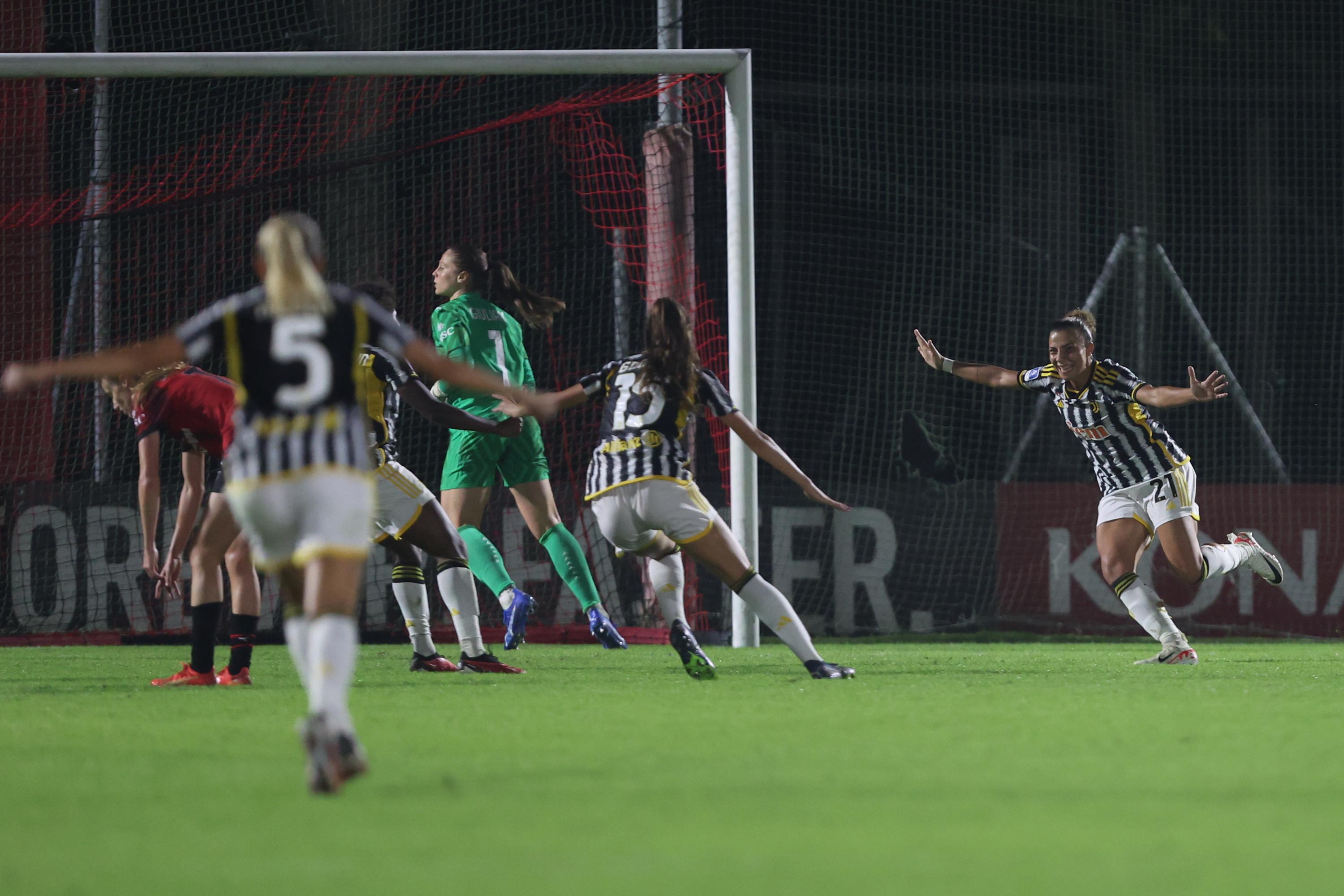MILAN, ITALY - OCTOBER 07: Arianna Caruso of Juventus FC celebrates after scoring a goal at Vismara PUMA House of Football on October 07, 2023 in Milan, Italy. (Photo by Luca Amedeo Bizzarri/Getty Images)