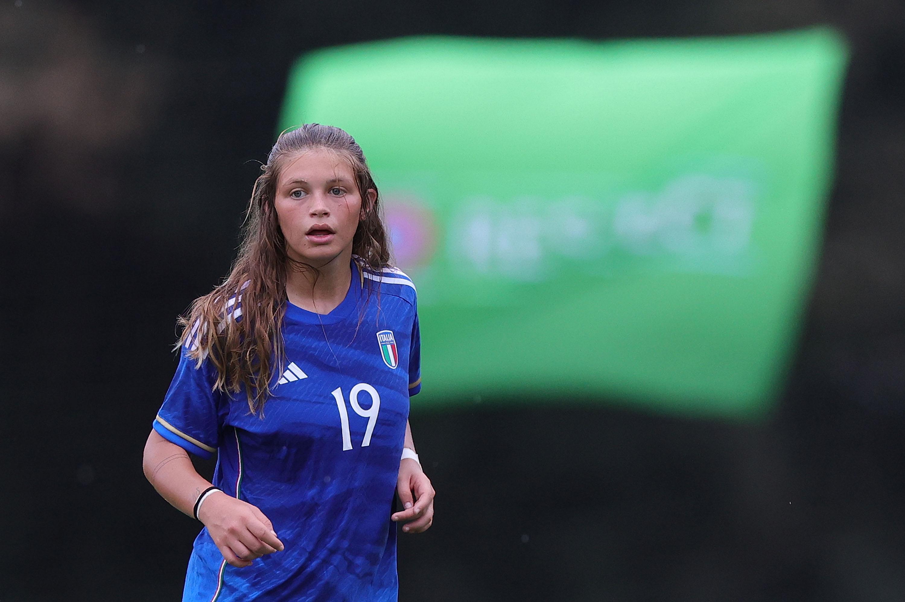 TIRRENIA, ITALY - SEPTEMBER 22: Manuela Sciabica of Italy Women U19 in action during the international friendly match between Italy U19 Women and Belgio U19 Women on September 22, 2023 in Tirrenia, Italy. (Photo by Gabriele Maltinti/Getty Images) *** Local Caption *** Manuela Sciabica