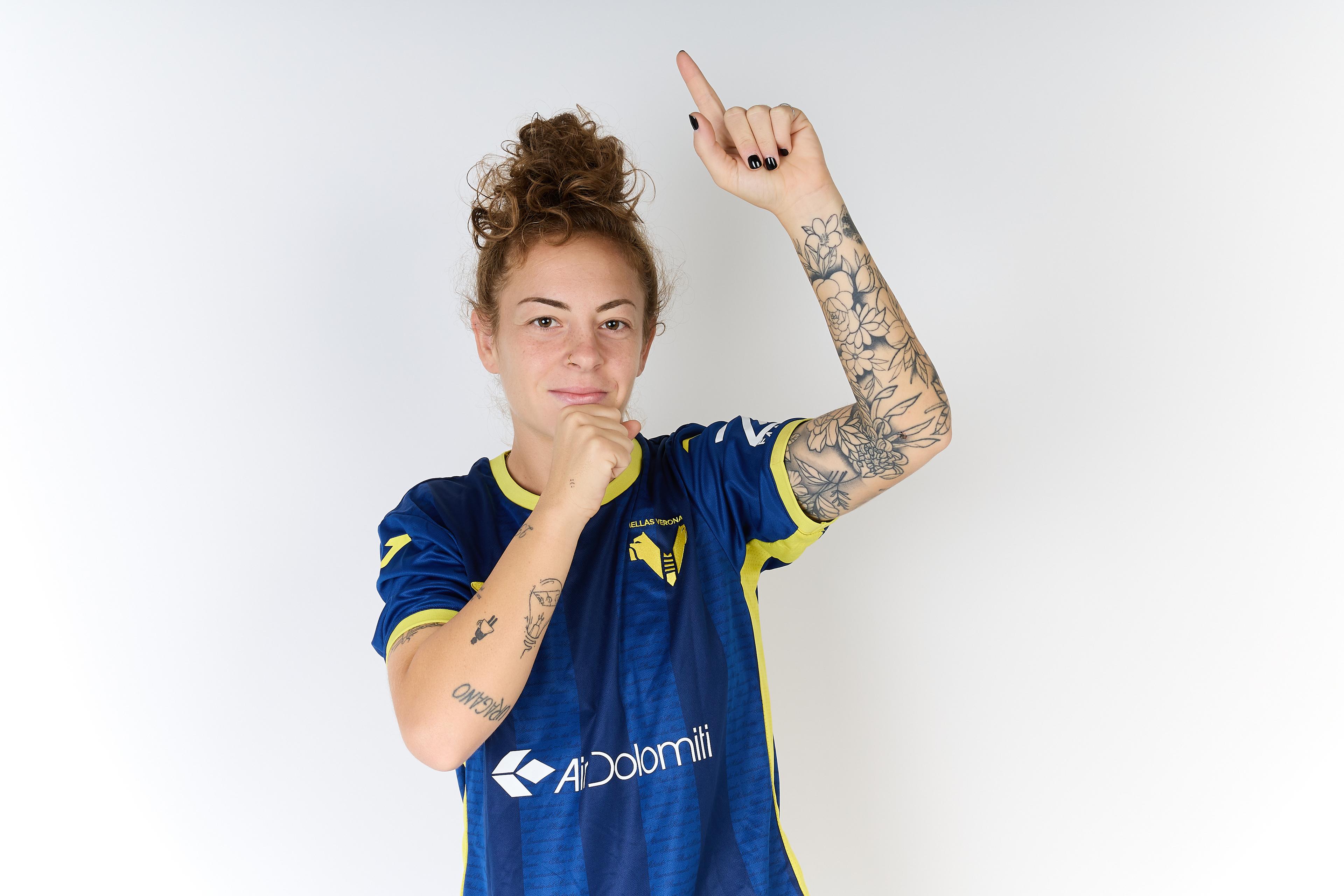 VERONA, ITALY - SEPTEMBER 20: Alessia Rognoni of Hellas Verona Women poses during Hellas Verona Women Portrait Session on September 20, 2023 in Verona, Italy. (Photo by Emmanuele Ciancaglini/Getty Images)