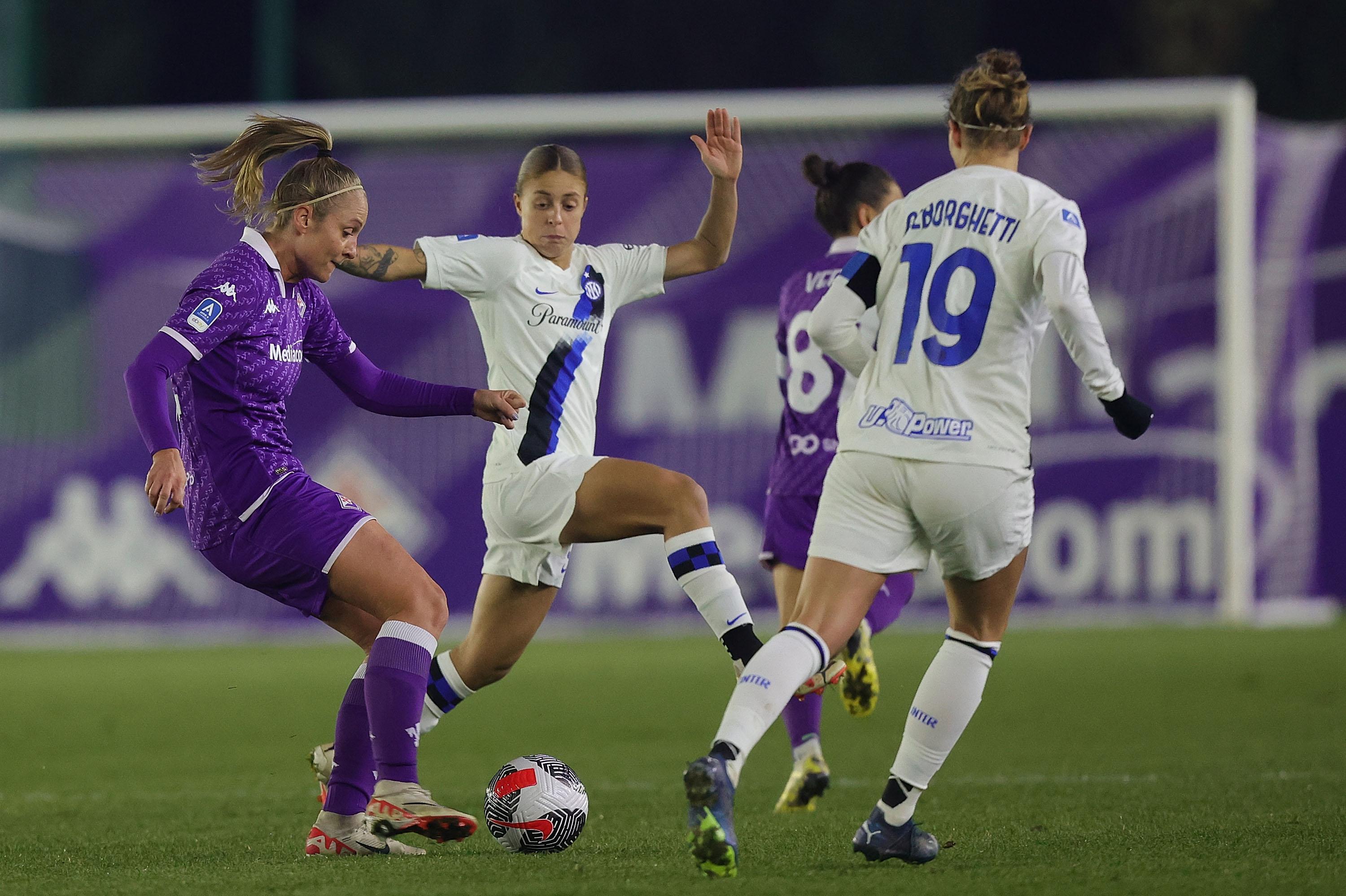 FLORENCE, ITALY - DECEMBER 18: Karin Lundin of ACF Fiorentina Women in action during the match between ACF Fiorentina v FC Internazionale - Women Serie A at Viola Park on December 18, 2023 in Florence, Italy. (Photo by Gabriele Maltinti/Getty Images) *** Local Caption *** Karin Lundin