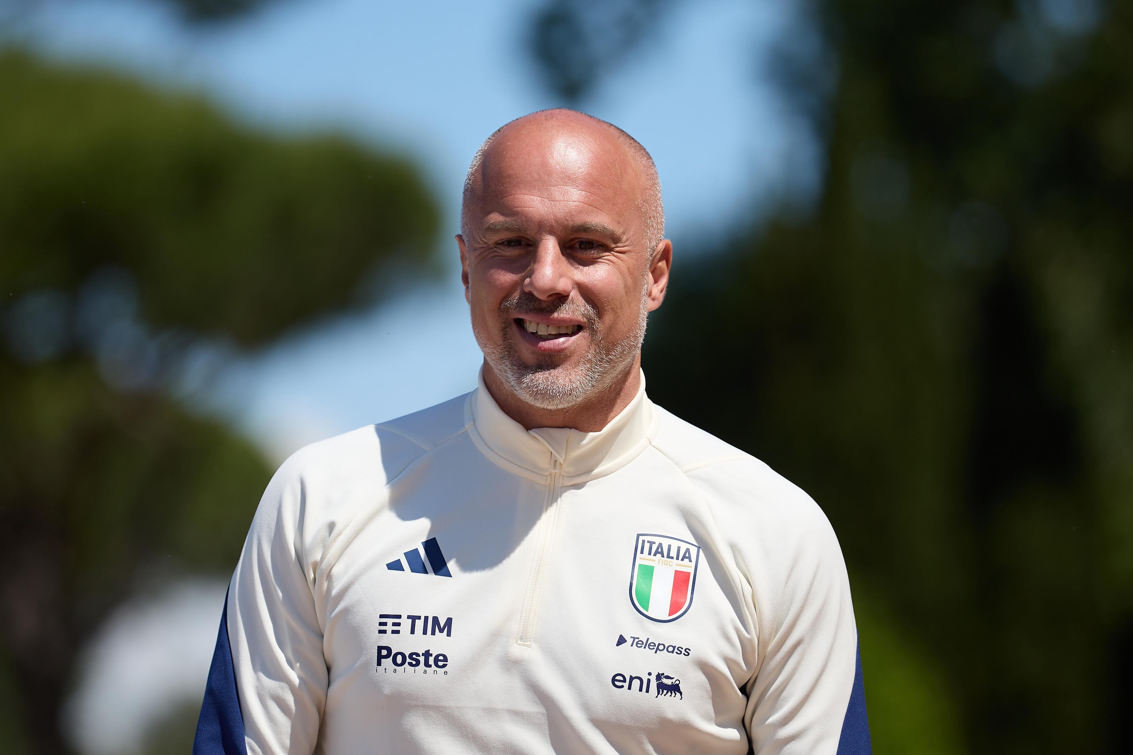 TIRRENIA, ITALY - MAY 28: Andrea Soncin, Head Coach of Italy looks on during Italy Women Training Session at Centro di Preparazione Olimpica on May 28, 2024 in Tirrenia, Italy. (Photo by Emmanuele Ciancaglini/Getty Images)