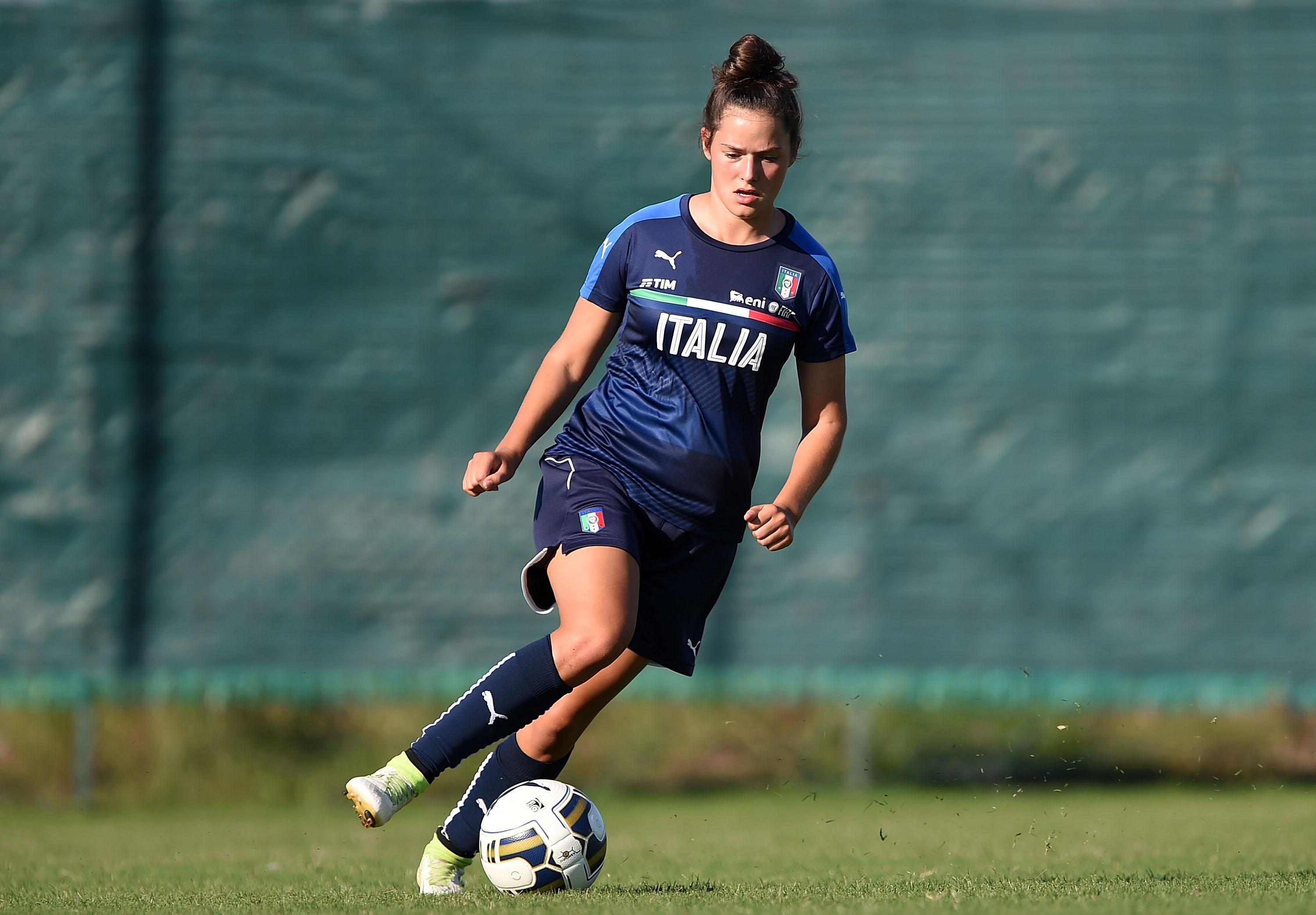 ROME, ITALY - SEPTEMBER 02: ROME, ITALY - SEPTEMBER 02 : Nadine Nischler of Italy U17 during the training session at Mancini Park Hotel on September 2, 2016 in Rome, Italy. (Photo by Francesco Pecoraro/Getty Images)