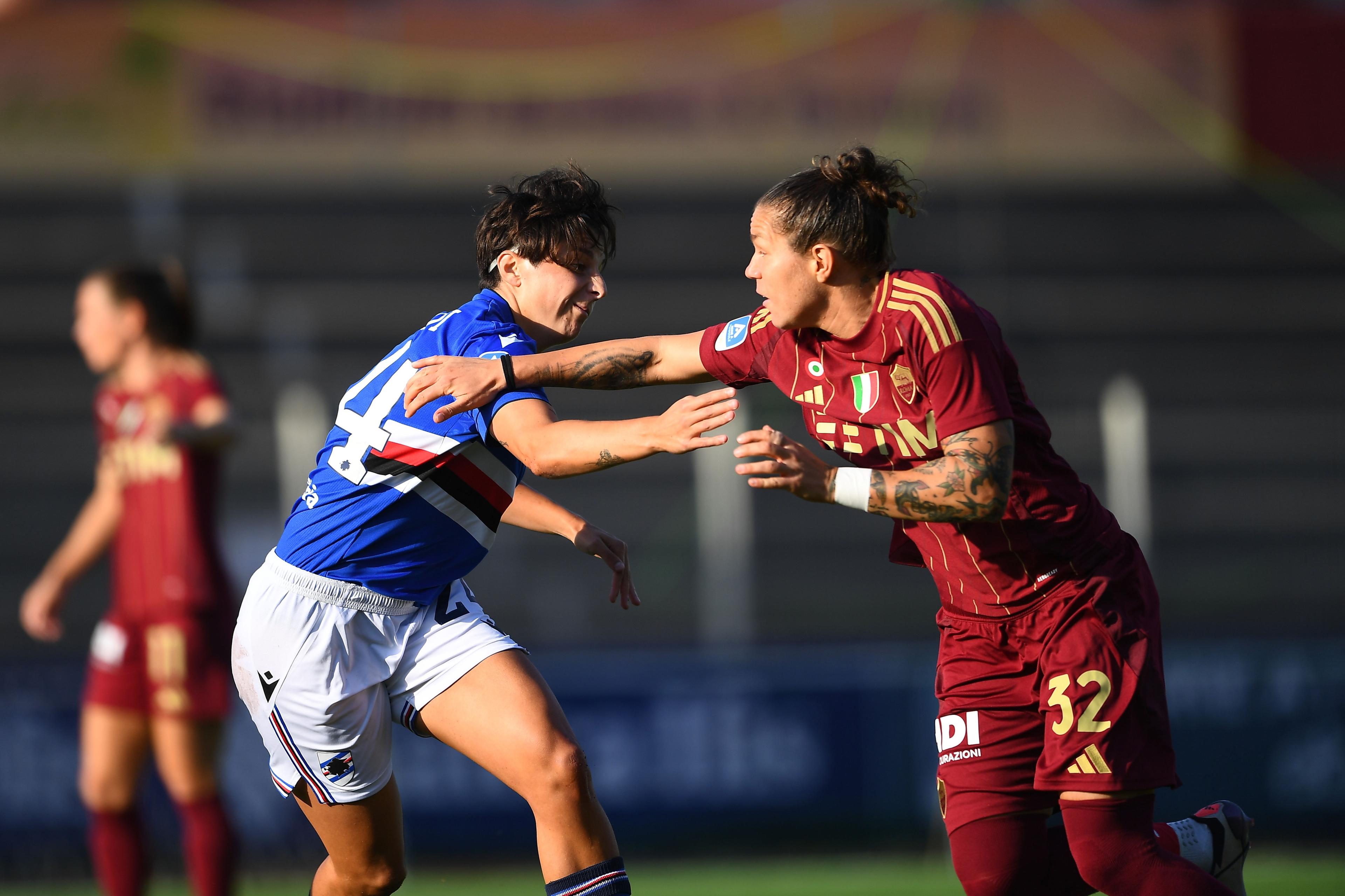 Sara Baldi (Sampdoria Women)Elena Linari (Roma Women) ; November 03; 2024 - Football : Italian championship 2024 2025 Femminile ; 8°Day; match between Sampdoria Women1-5 Roma Women at Sciorba Stadium ; Genova, Italy; ;( photo by aicfoto)(ITALY) [0855]