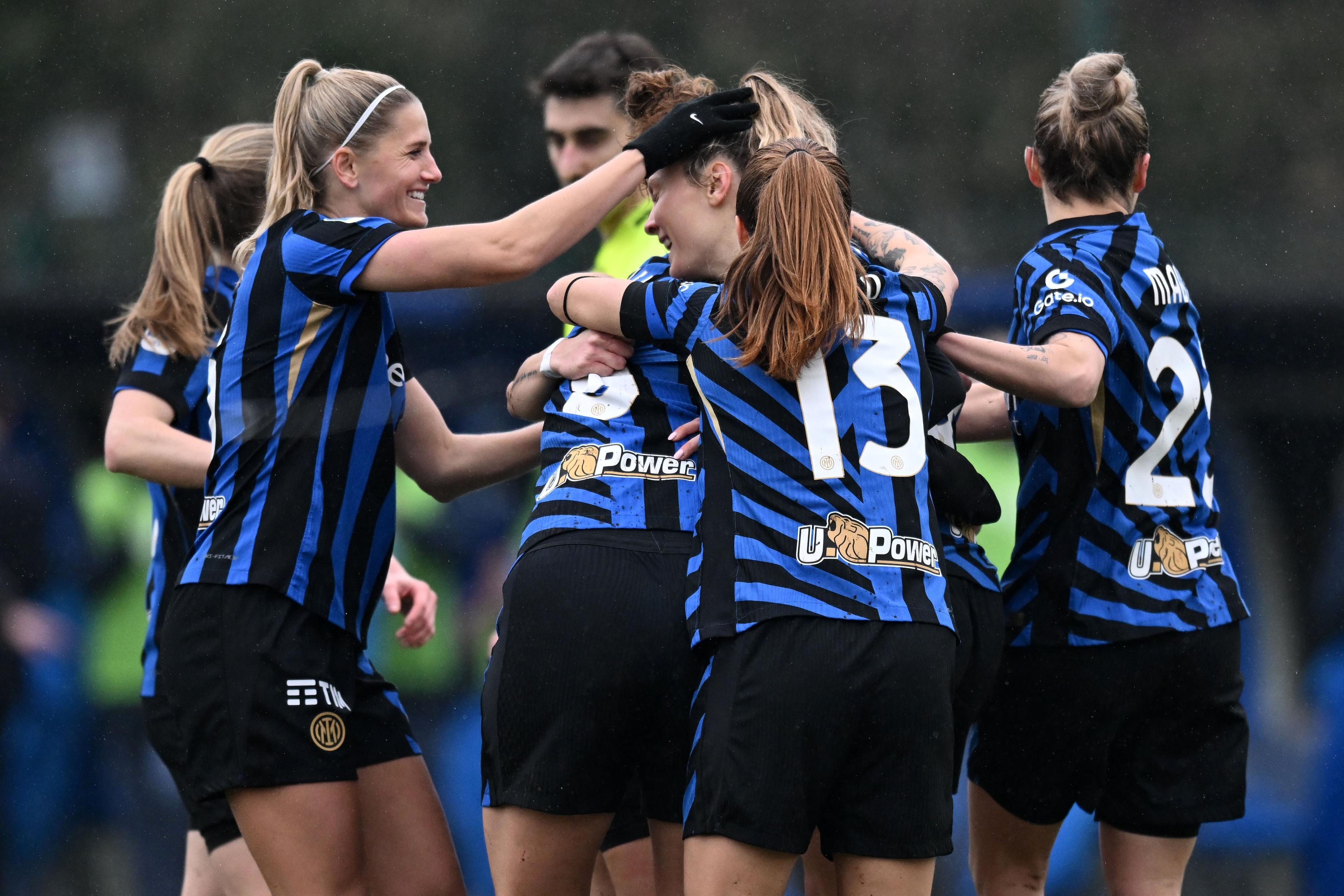 MILAN, ITALY - FEBRUARY 01:  Michela Cambiaghi of FC Internazionale celebrates her goal during the Woman Serie A match between Fc Internazionale and Fiorentina at Arena Civica Gianni Brera on February 01, 2025 in Milan, Italy. (Photo by Image Photo Agency/Getty Images)