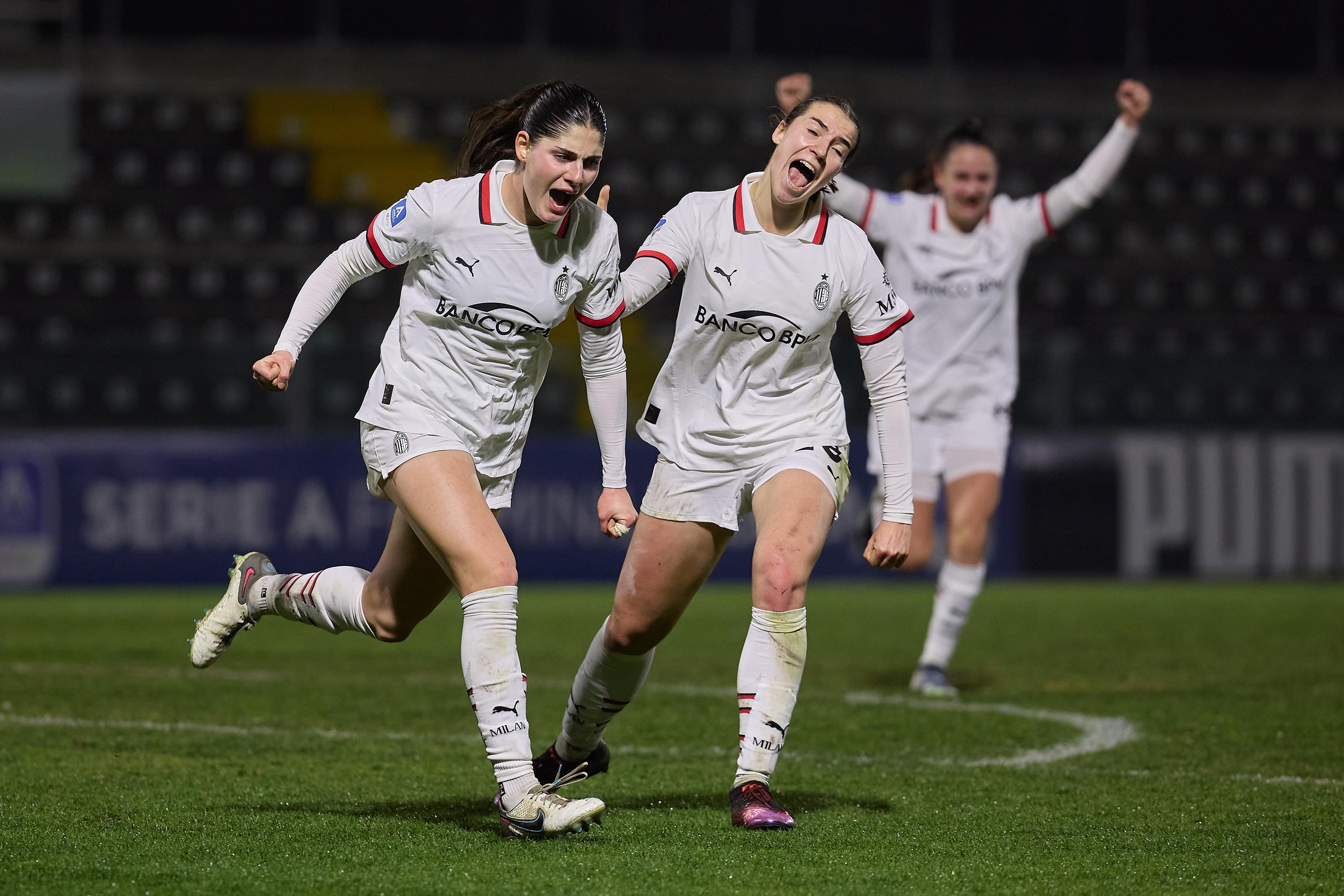 SASSUOLO, ITALY - FEBRUARY 01: Sara Stokic of AC Milan celebrates after scoring her team's third goal during the Women Serie A match between Sassuolo and AC Milan on February 01, 2025 in Sassuolo, Italy. (Photo by Emmanuele Ciancaglini/AC Milan via Getty Images)