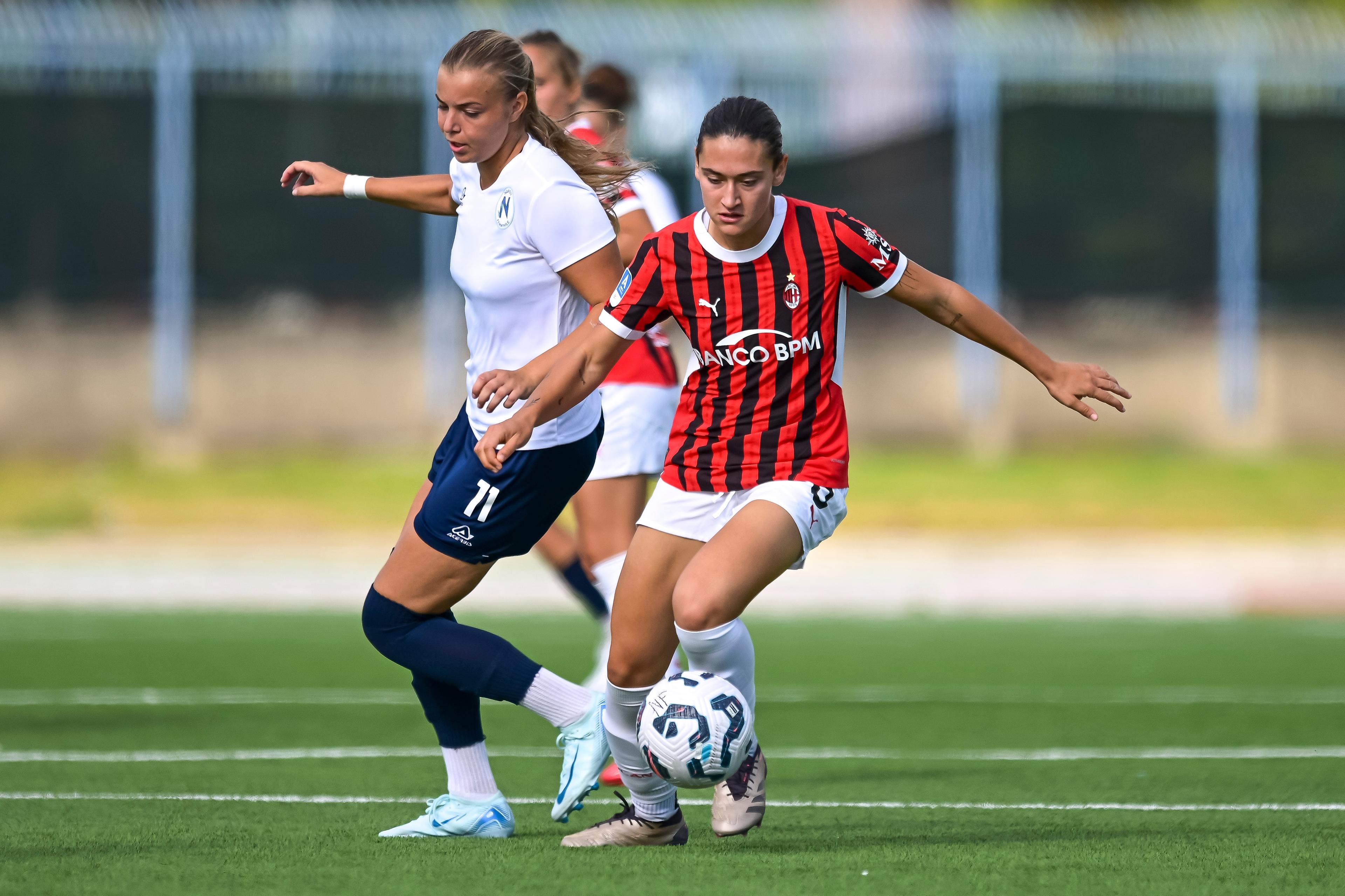 Nadine Sorelli (Milan Women) Maja Jelcic (Napoli Women) ; October 6; 2024 - Football : Italian championship 2024 2025 Femminile ; 5°Day; match between Napoli Women 0-1 Milan Women at Giuseppe Piccolo Stadium ; Napoli, Italy; ;( photo by aicfoto)(ITALY) [0855]