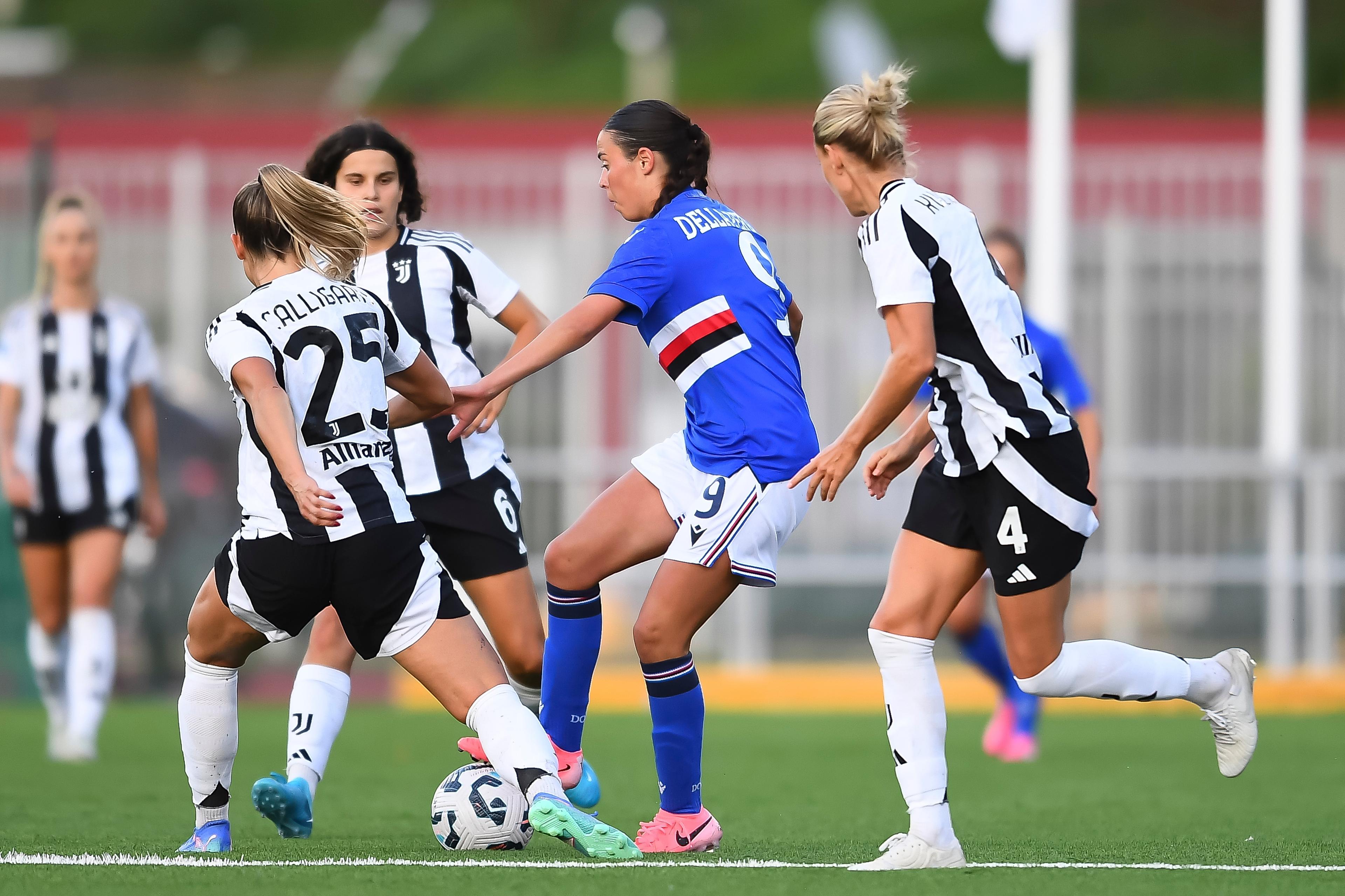 Victoria Marie Della Peruta (Sampdoria Women) Emma Kullberg (Juventus Women) Viola Calligaris (Juventus Women) Eva Schatzer (Juventus Women) ; October 6; 2024 - Football : Italian championship 2024 2025 Femminile ; 5¡Day; match between Sampdoria Women 0-2 Juventus Women at Sciorba Stadium ; Genova, Italy; ;( photo by aicfoto)(ITALY) [0855]