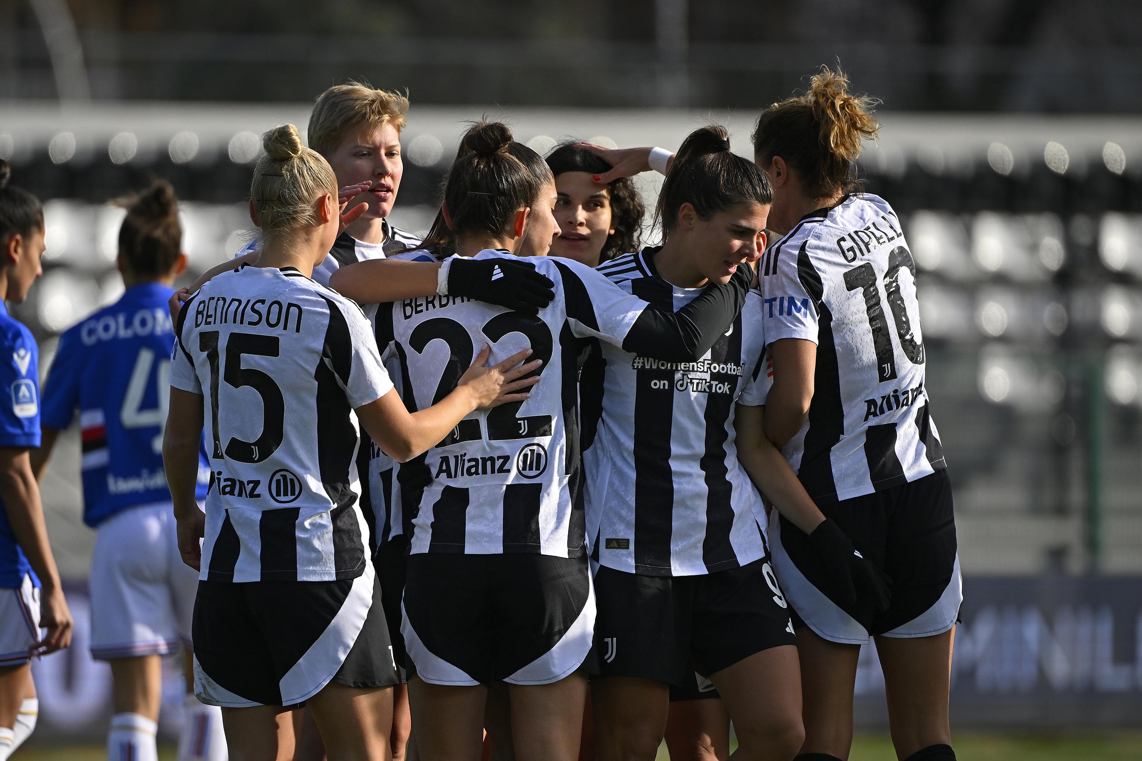 BIELLA, ITALY - JANUARY 11: Valentina Bergamaschi of Juventus celebrates after scoring a goal during the Women Serie A match between Juventus and Sampdoria at Stadio Comunale Vittorio Pozzo Lamarmora on January 11, 2025 in Biella, Italy.  (Photo by Filippo Alfero - Juventus FC/Juventus FC via Getty Images)