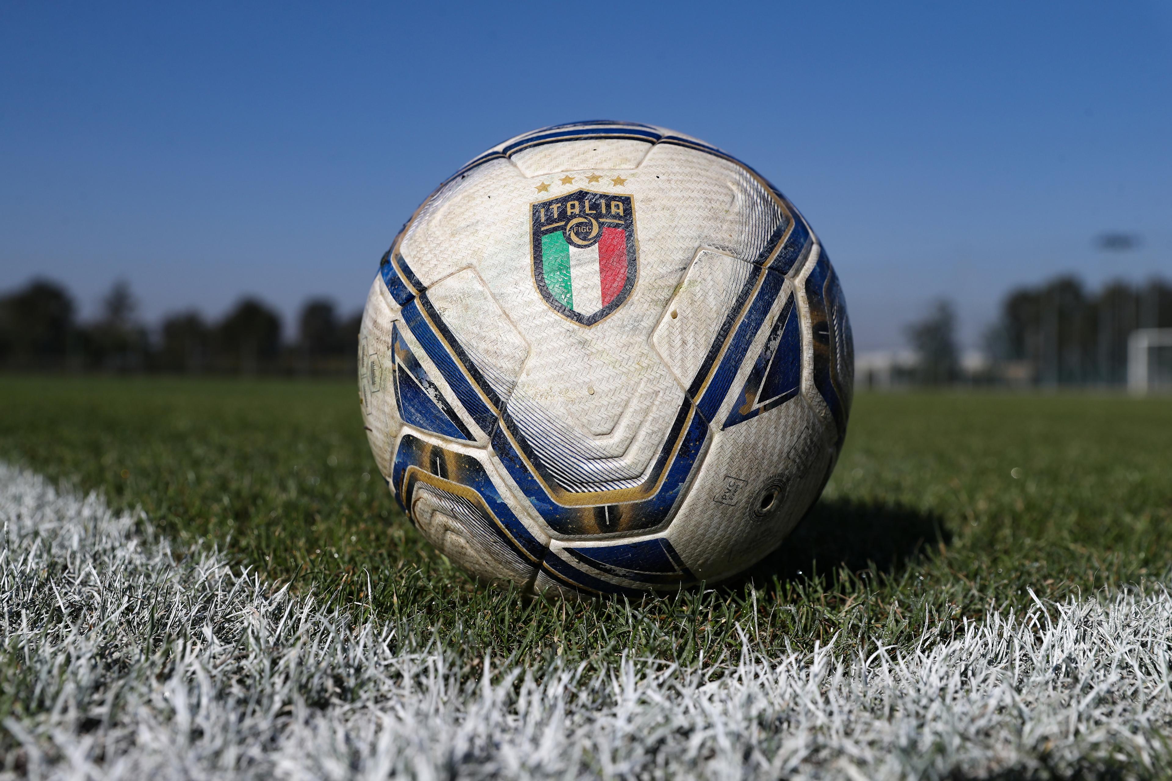 NOVARA, ITALY - OCTOBER 11: An Official Puma Italy FIGC matchball during the Italy U21 training session at Novarello Training Center on October 11, 2021 in Novara, Italy. (Photo by Jonathan Moscrop/Getty Images)