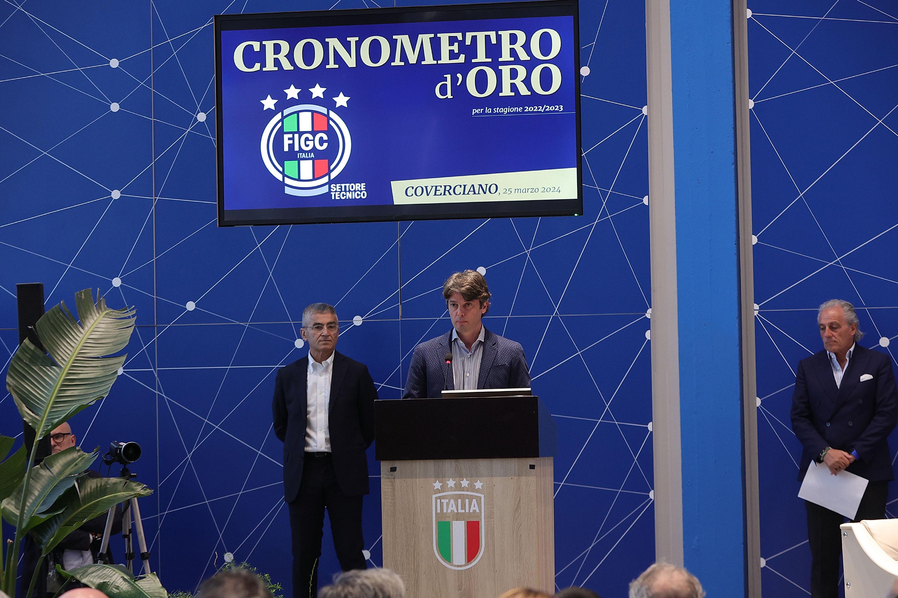 FLORENCE, ITALY - MARCH 25: Paolo Bosi of FIGC Settore Tecnico during \\\"Cronometro d'oro\\\" Awards at Centro Tecnico Federale di Coverciano on March 25, 2024 in Florence, Italy. (Photo by Gabriele Maltinti/Getty Images) *** Local Caption *** Paolo Bosi