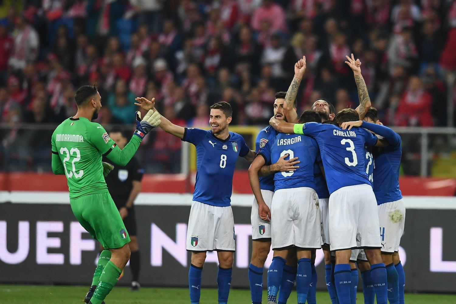 CHORZOW, POLAND - OCTOBER 14:  Cristiano Biraghi of Italy celebrates after scoring the opening goal during the UEFA Nations League A group three match between Poland and Italy at Silesian Stadium on October 14, 2018 in Chorzow, Poland.  (Photo by Claudio Villa/Getty Images)