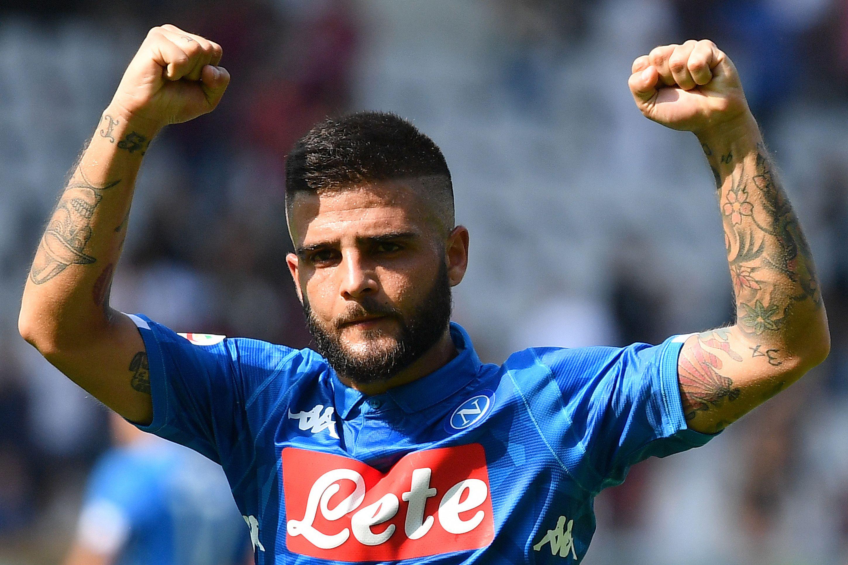 Napoli\\'s Italian forward Lorenzo Insigne celebrates after scoring a goal during the Italian Serie A football match between Torino and Napoli at the Olimpico Grande Torino stadium, in Turin, on September 23, 2018. (Photo by Alberto PIZZOLI / AFP)        (Photo credit should read ALBERTO PIZZOLI/AFP/Getty Images)