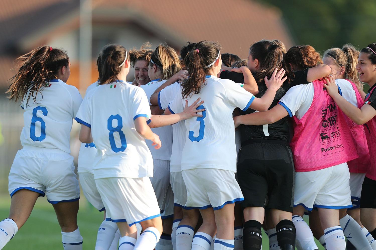 GRADISCA D\\'ISONZO, ITALY - APRIL 25: Alexandra Stockner of Italy U16 celebrates after scoring a goal during the Torneo Delle Nazioni match between Italy Women U16 andSlovenia Women U16 on April 25, 2018 in Gradisca d\\'Isonzo, Italy.  (Photo by Gabriele Maltinti/Getty Images)