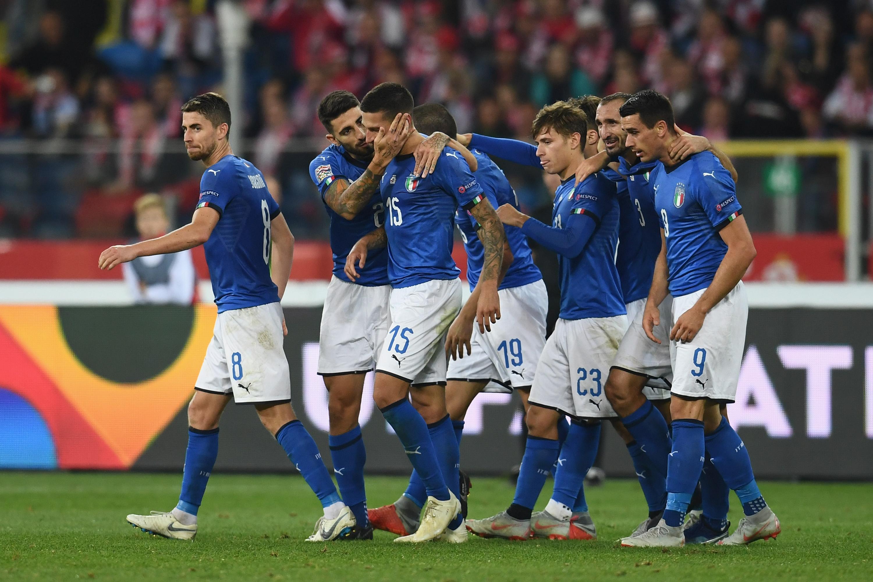 CHORZOW, POLAND - OCTOBER 14:  Cristiano Biraghi of Italy celebrates after scoring the opening goal during the UEFA Nations League A group three match between Poland and Italy at Silesian Stadium on October 14, 2018 in Chorzow, Poland.  (Photo by Claudio Villa/Getty Images)