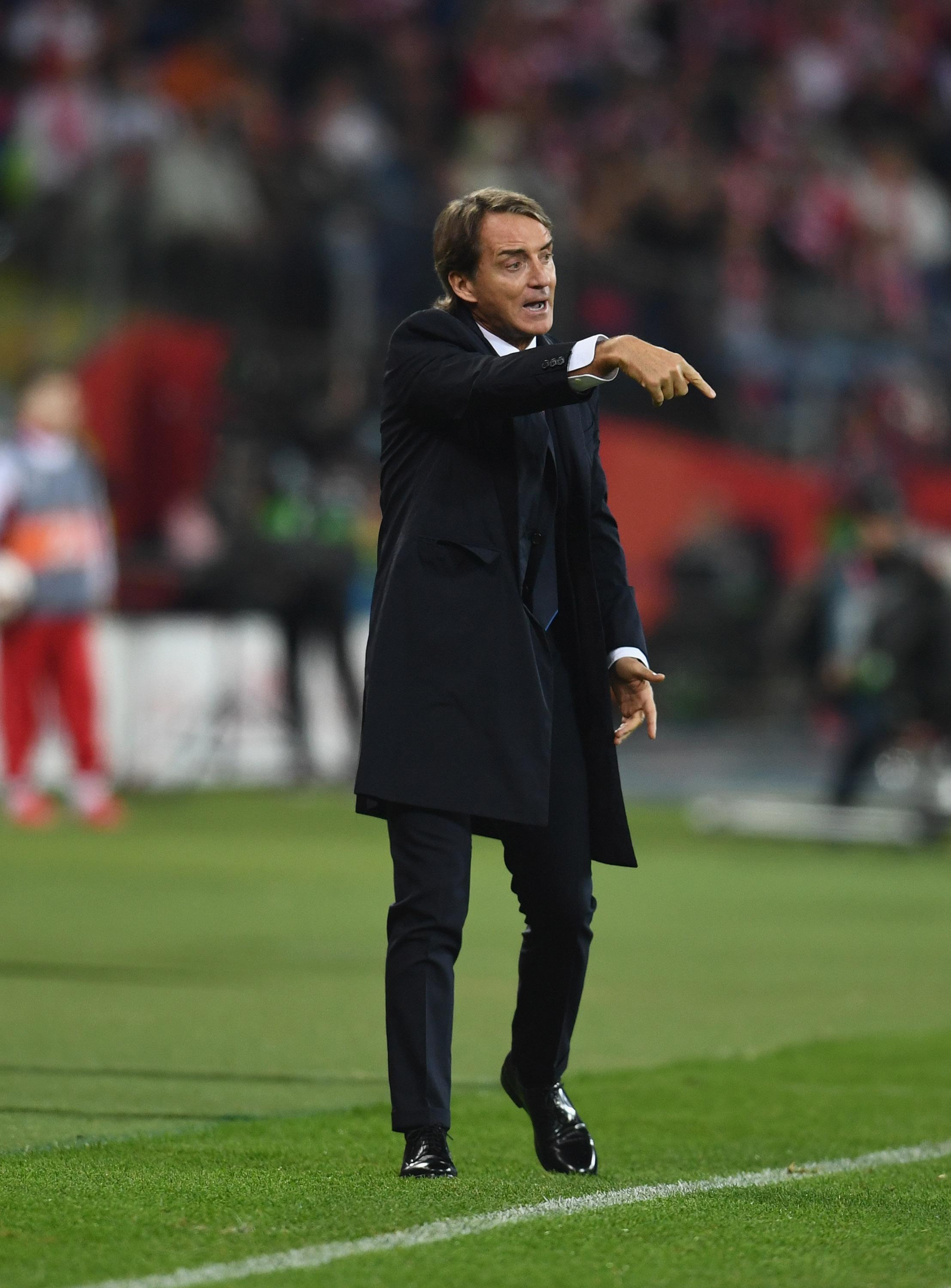 CHORZOW, POLAND - OCTOBER 14: Head coach of Italy Roberto Mancini reacts during the UEFA Nations League A group three match between Poland and Italy at Silesian Stadium on October 14, 2018 in Chorzow, Poland. (Photo by Claudio Villa/Getty Images)