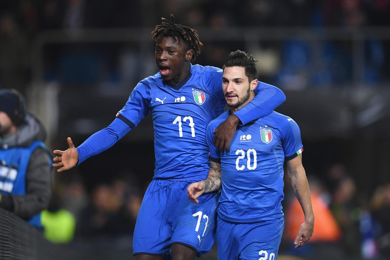 GENK, BELGIUM - NOVEMBER 20:  Matteo Politano of Italy #20 celebrates after scoring the opening goal during the friendly match between Italy and Usa played at Luminus Arena on November 20, 2018 in Genk, Belgium.  (Photo by Claudio Villa/Getty Images)