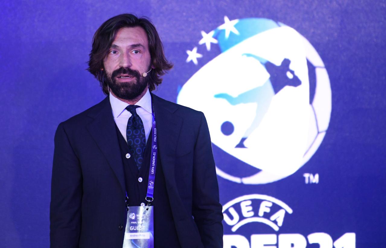 BOLOGNA, ITALY - NOVEMBER 23: Tournament ambassador Andrea Pirlo during the UEFA European Under-21 Championship Final Tournament Draw at Museo Lamborghini on November 23, 2018 in Bologna, Italy. (Photo by Stephen McCarthy - UEFA)