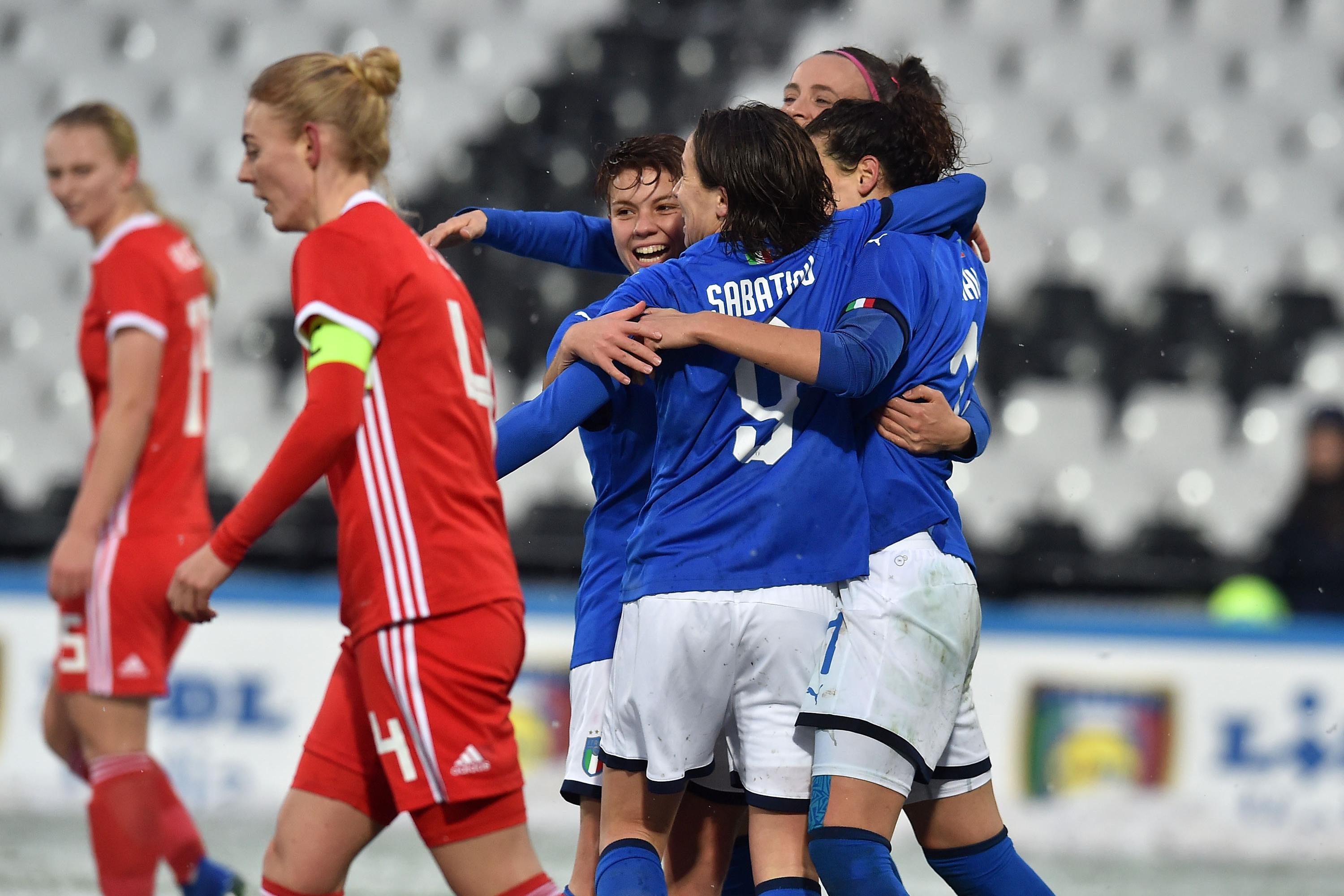 CESENA, ITALY - JANUARY 22: Ilaria Mauro of taly Women celebrates after scoring opening goal during the International Friendly match between Italy Women and Wales Women at Dino Manuzzi Stadium   on January 22, 2019 in Cesena, Italy.  (Photo by Giuseppe Bellini/Getty Images)