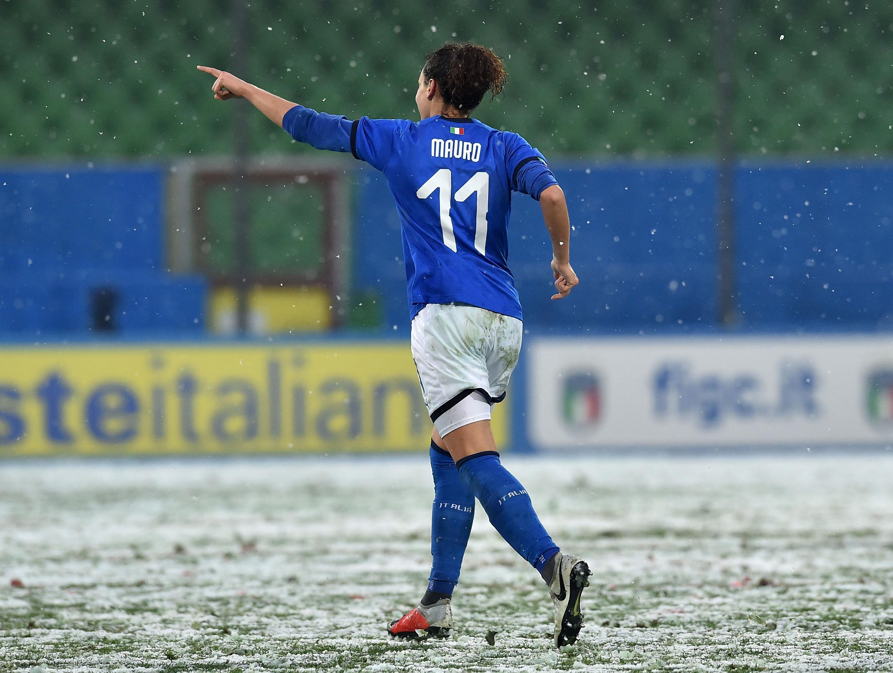 CESENA, ITALY - JANUARY 22: Ilaria Mauro of taly Women celebrates after scoring opening goal during the International Friendly match between Italy Women and Wales Women at Dino Manuzzi Stadium on January 22, 2019 in Cesena, Italy. (Photo by Giuseppe Bellini/Getty Images)