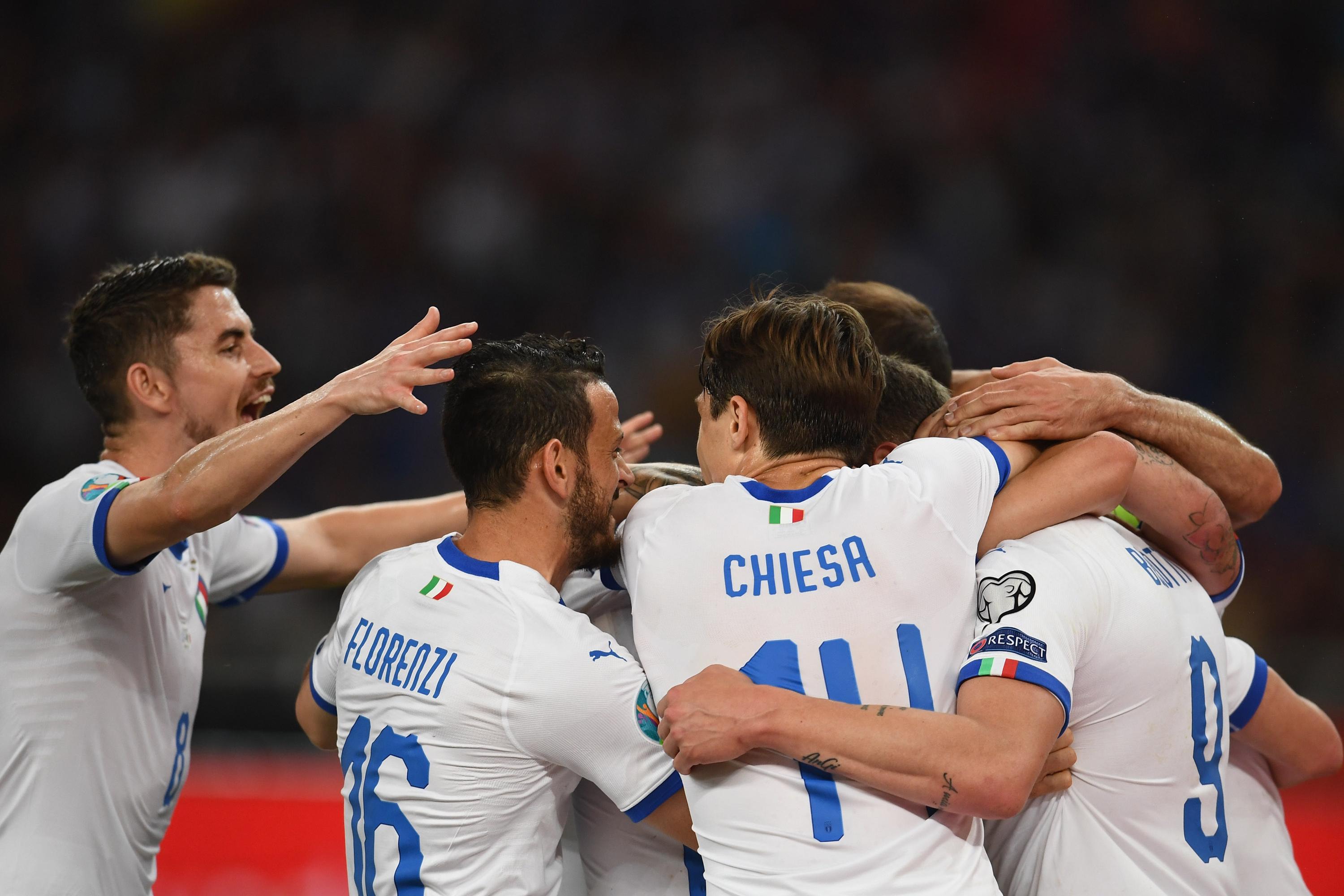 ATHENS, GREECE - JUNE 08:  Nicola Barella of Italy celebrates with team-mates after scoring the opening goal during  the UEFA Euro 2020 Qualifier between Greece and Italy on June 8, 2019 in Athens, Greece.  (Photo by Claudio Villa/Getty Images)