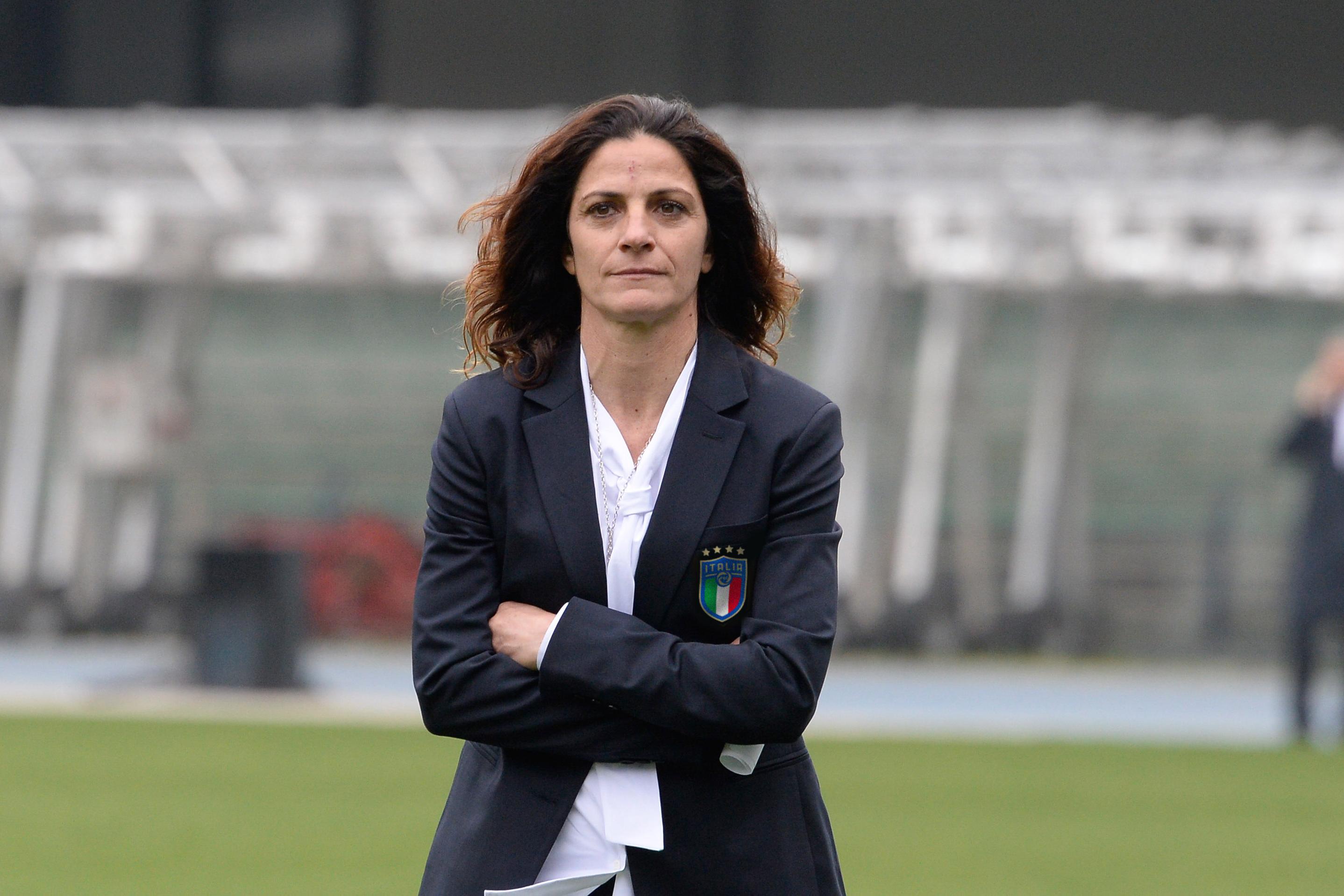 VERONA, ITALY - MARCH 22: Head coach of Italy U16 Patrizia Panico looks on during the U16 international friendly match between Italy U16 and Germany U16 at Stadio Marc\\'Antonio Bentegodi on March 22, 2017 in Verona, Italy. (Photo by Dino Panato/Bongarts/Getty Images)