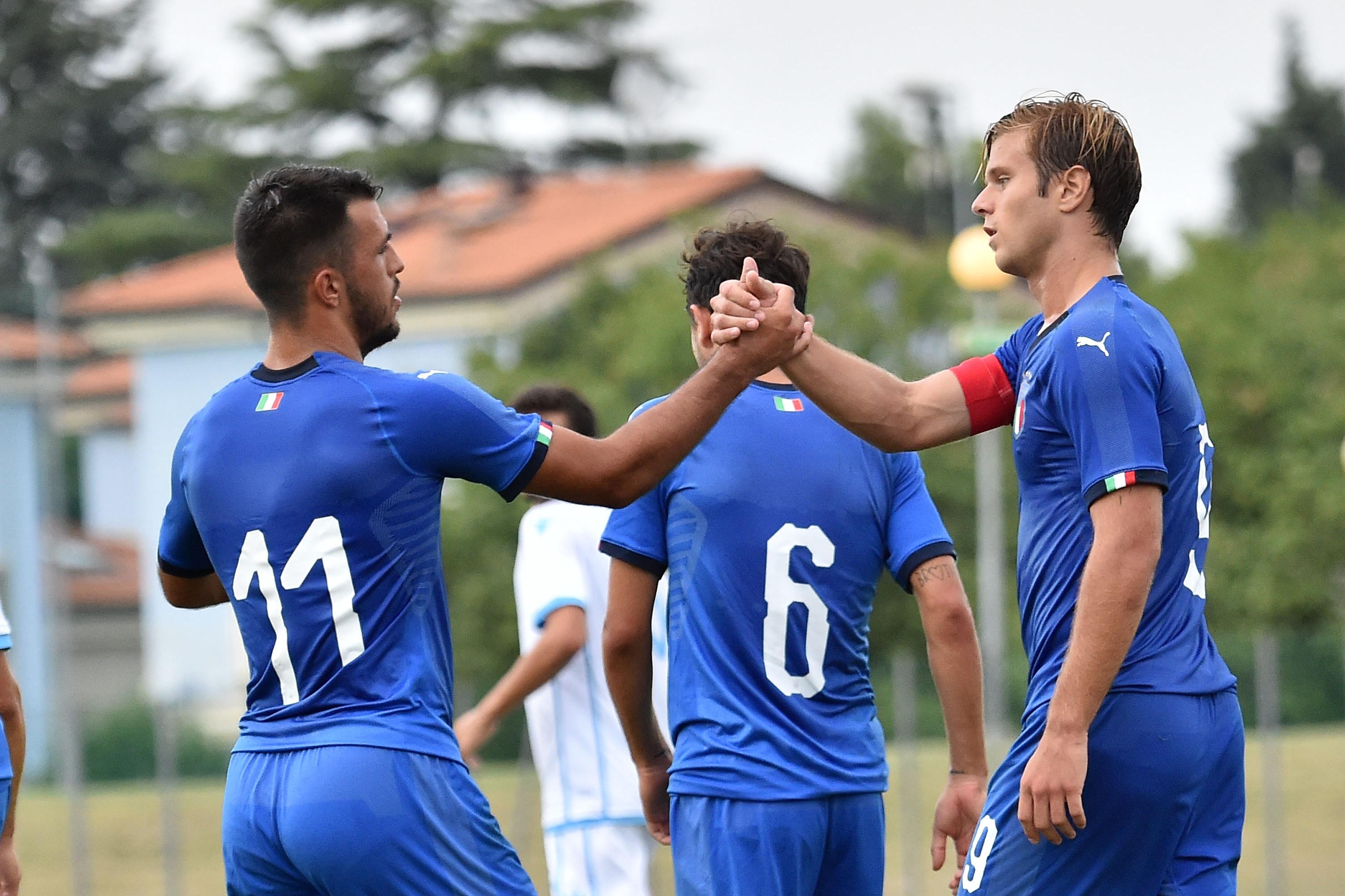 MISANO ADRIATICO, ITALY - AUGUST 08:  Gabriele Gori of Italy U20 celebrates after scoring the opening goal during the International Friendly match between Italy U20 and San Marino U20 on August 8, 2018 in Misano Adriatico, Italy.  (Photo by Giuseppe Bellini/Getty Images)