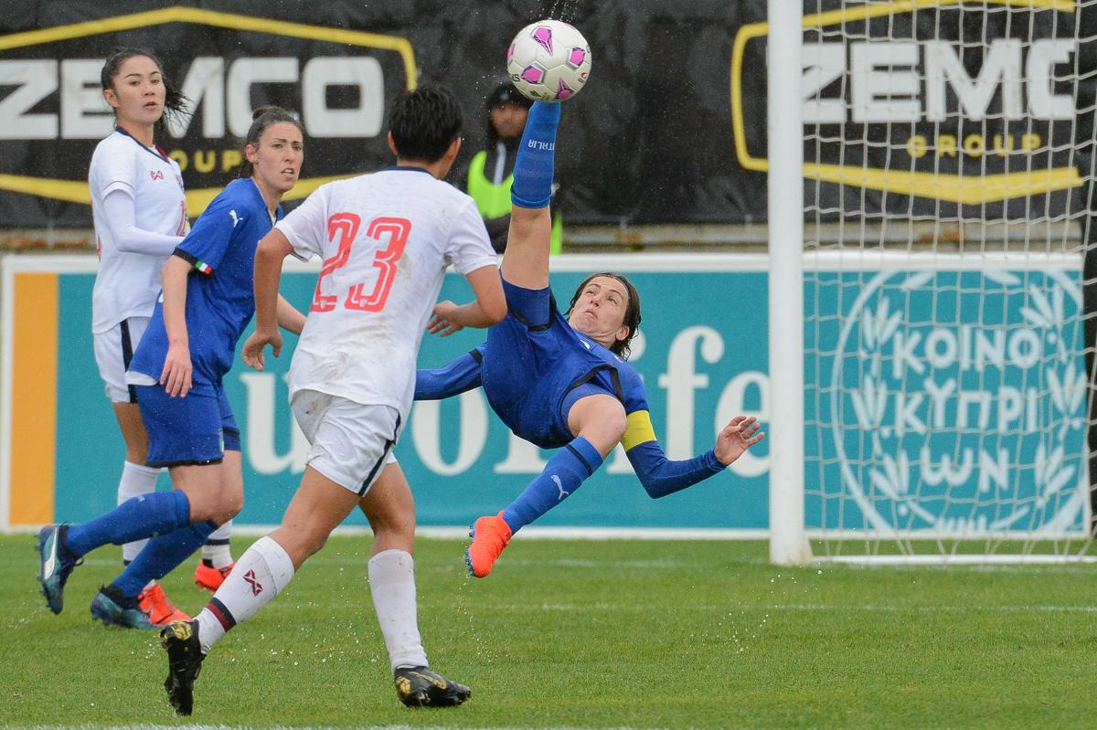 20190304 - LARNACA , CYPRUS : Italian forward Daniela Sabatino pictured during a women's soccer game between Italy and Thailand , on Monday 4 March 2019 at the AEK Arena in Larnaca , Cyprus . This is the third game in group B for both teams during the Cyprus Womens Cup 2019 , a prestigious women soccer tournament as a preparation on the FIFA Women's World Cup 2019 in France . PHOTO SPORTPIX.BE | STIJN AUDOOREN