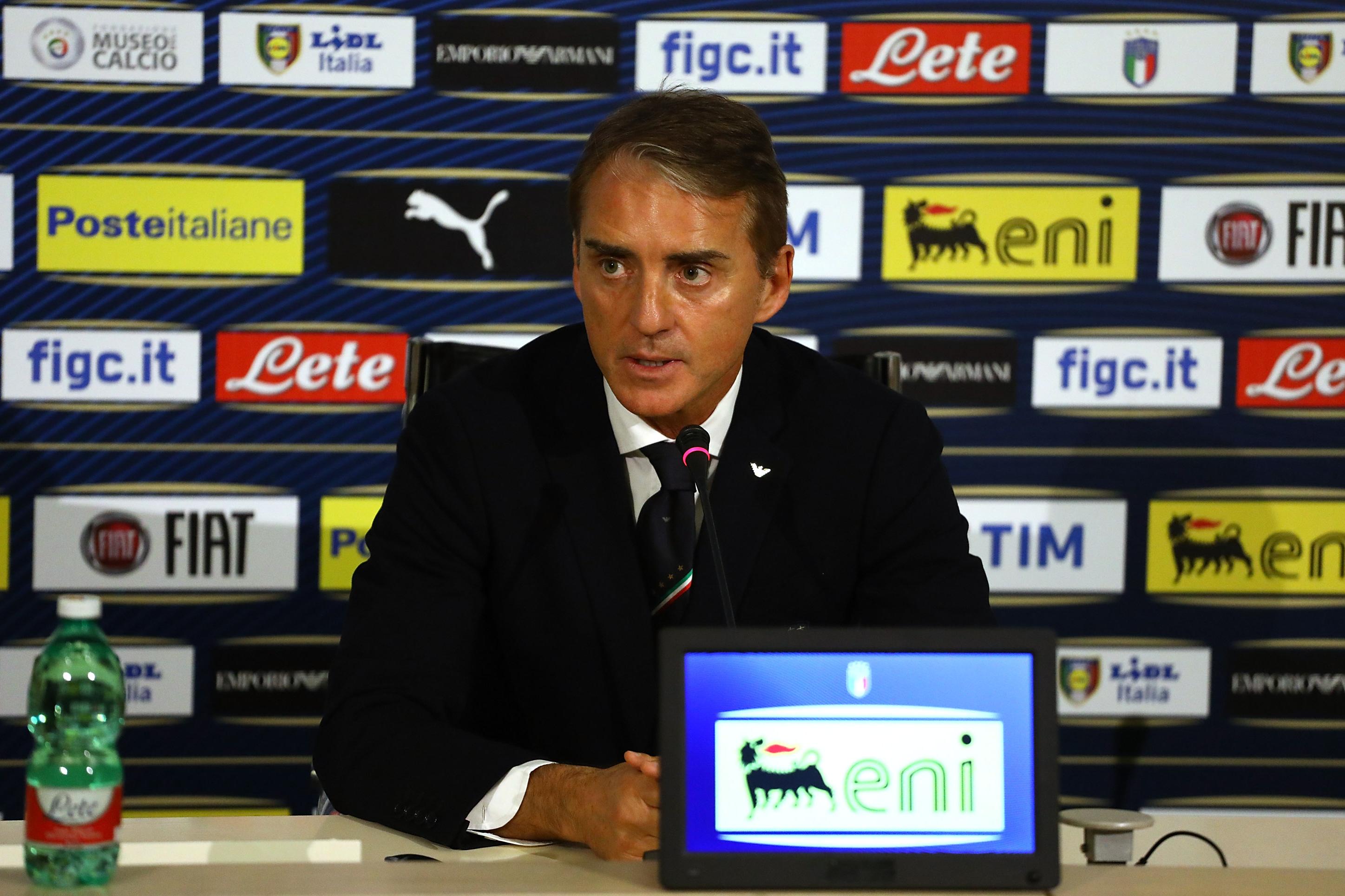 FLORENCE, ITALY - MARCH 18: Head coach of Italy Roberto Mancini attends an Italy press conference at Centro Tecnico Federale di Coverciano on March 18, 2019 in Florence, Italy. (Photo by Marco Luzzani/Getty Images)