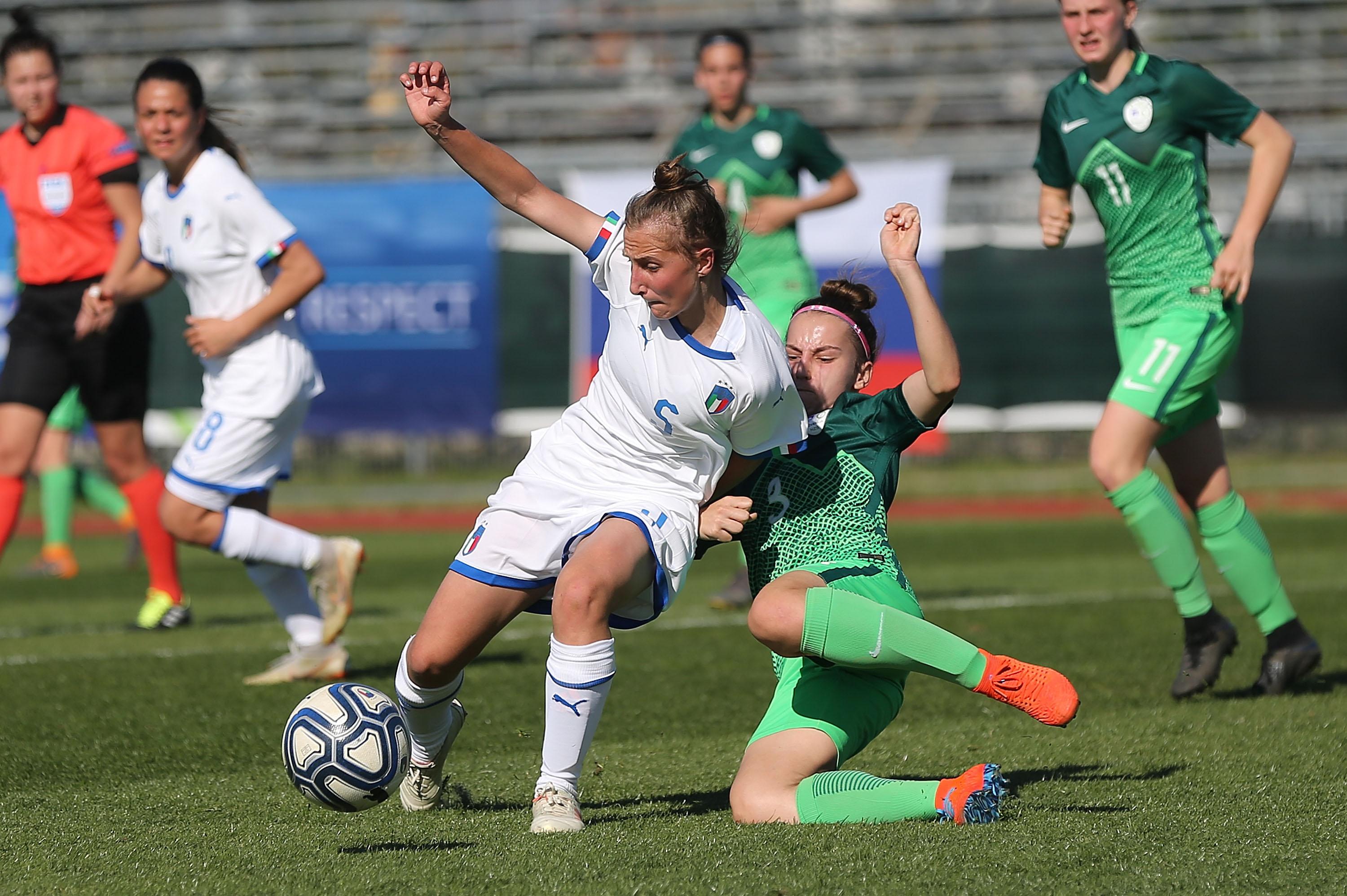 during the UEFA Elite Round match between Italy Women U17 and Slovenia Women U17 on March 24, 2019 in Agliana, Italy.