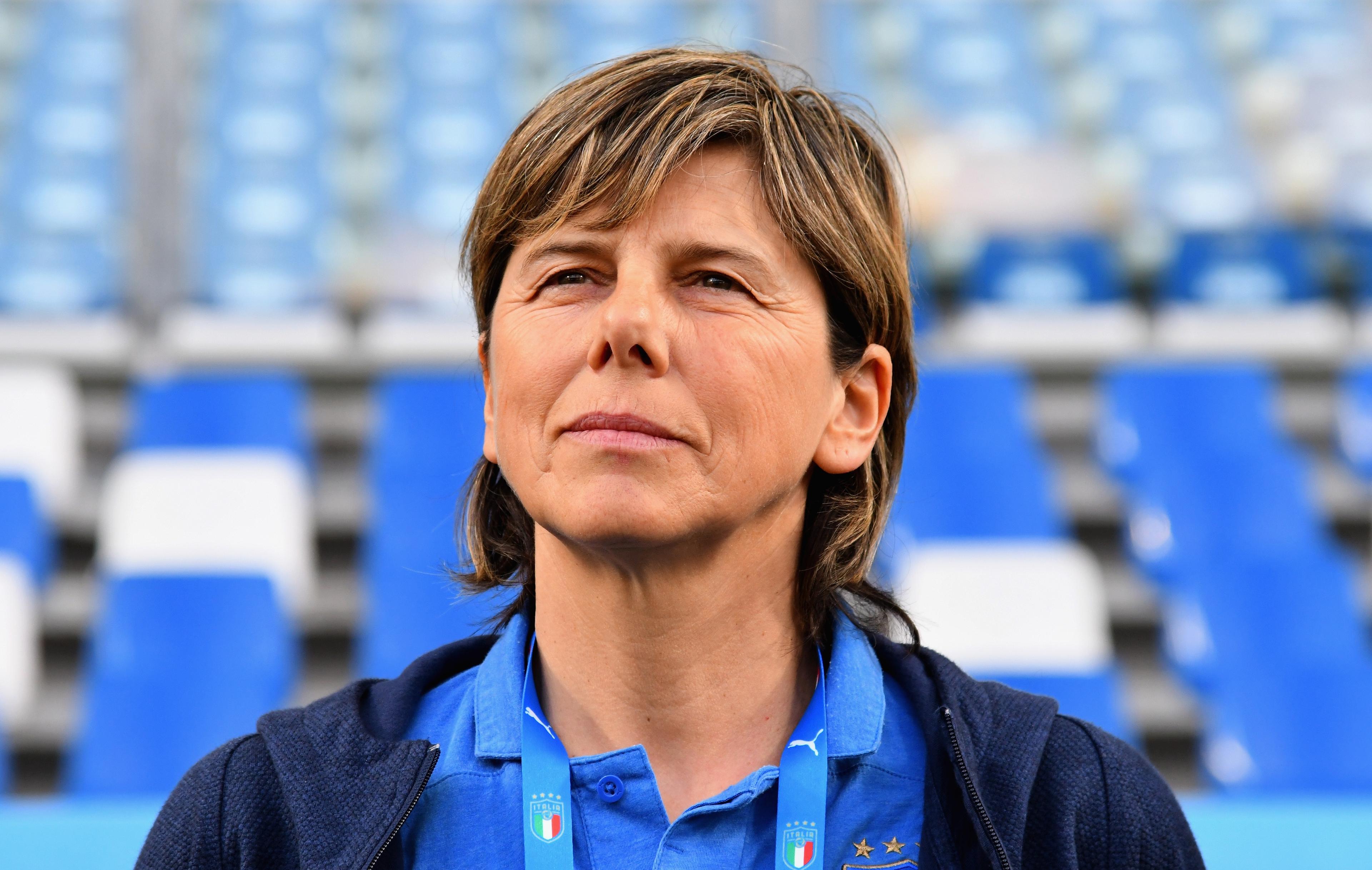 REGGIO NELL'EMILIA, ITALY - APRIL 09: Milena Bertolini head coach of Italy Woman looks on during the International Friendly match between Italy Women and Ireland Women at Mapei Stadium - CittÃ del Tricolore on April 9, 2019 in Reggio nell'Emilia, Italy (Photo by Alessandro Sabattini/Getty Images)