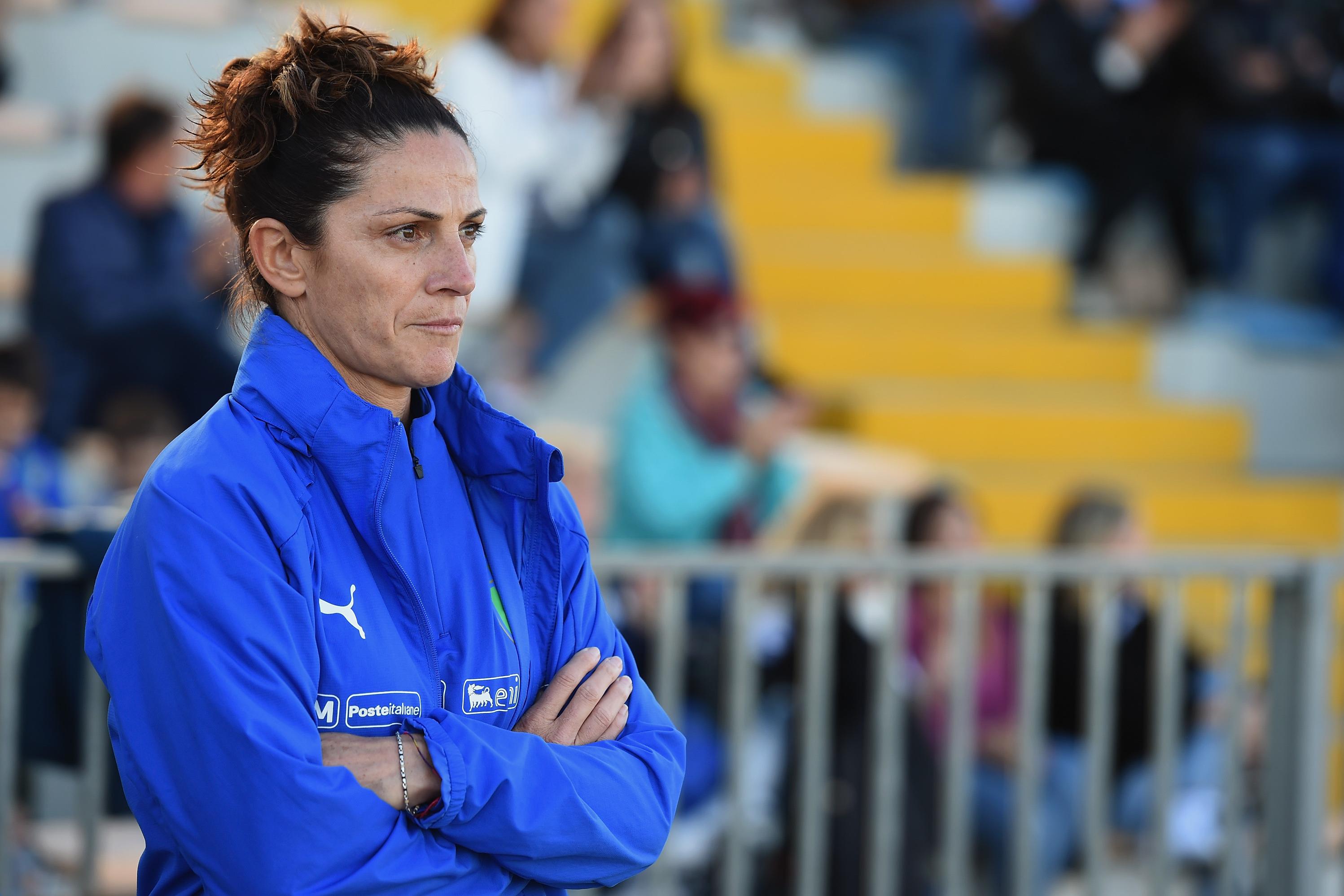 GRADISCA D\\'ISONZO, ITALY - APRIL 27:  Head Coach of Italy Patrizia Panico during the the match Italy v England U15 of the Nations Tournamnent on April 27, 2019 in Gradisca d\\'Isonzo, Italy.  (Photo by Pier Marco Tacca/Getty Images)