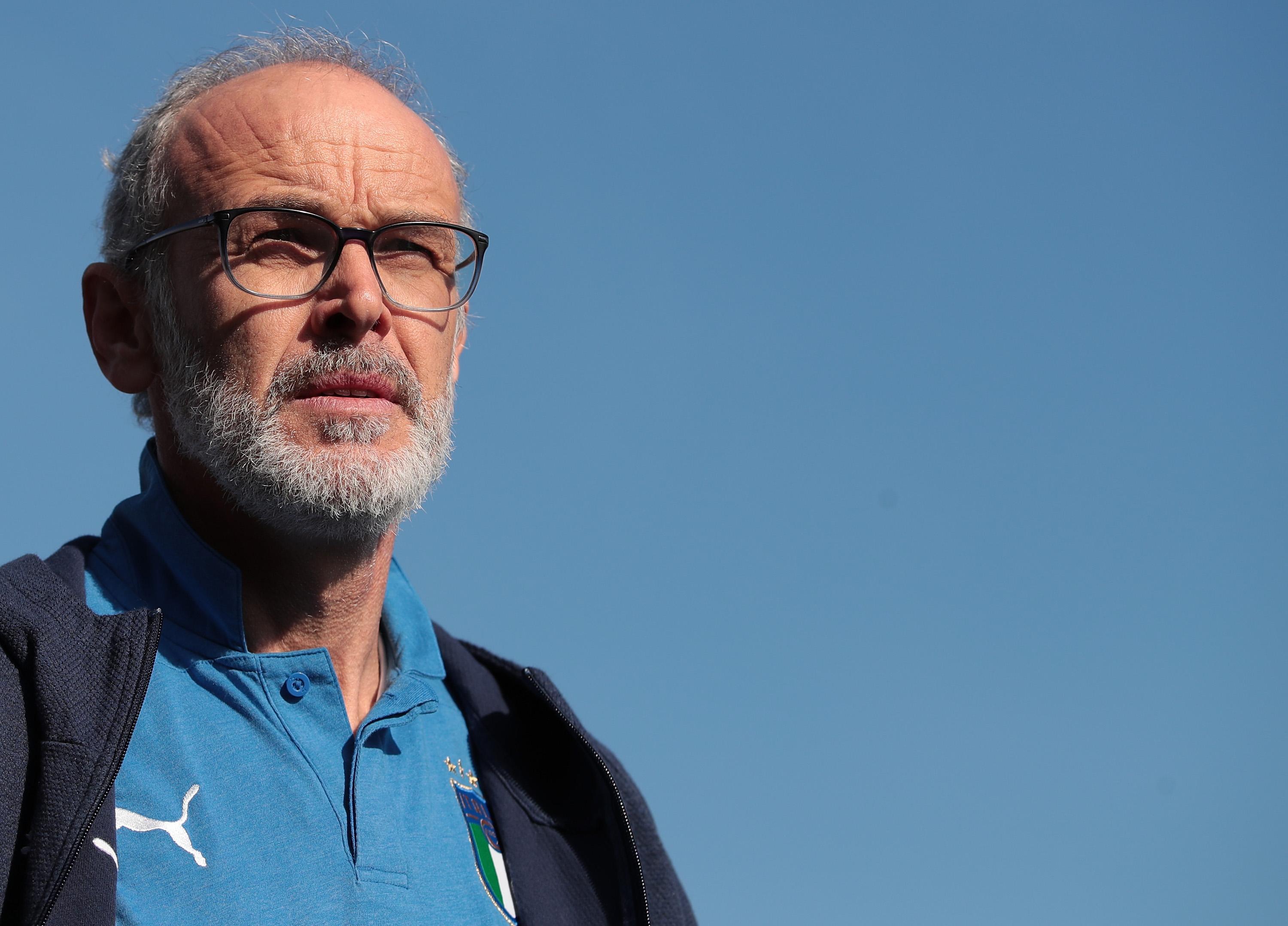 BUSTO ARSIZIO, ITALY - MARCH 21: Italy U20 head coach Paolo Nicolato looks on during the International Friendly match between Italy U20 and Czech Republic U20 on March 21, 2019 in Busto Arsizio, Italy. (Photo by Emilio Andreoli/Getty Images)