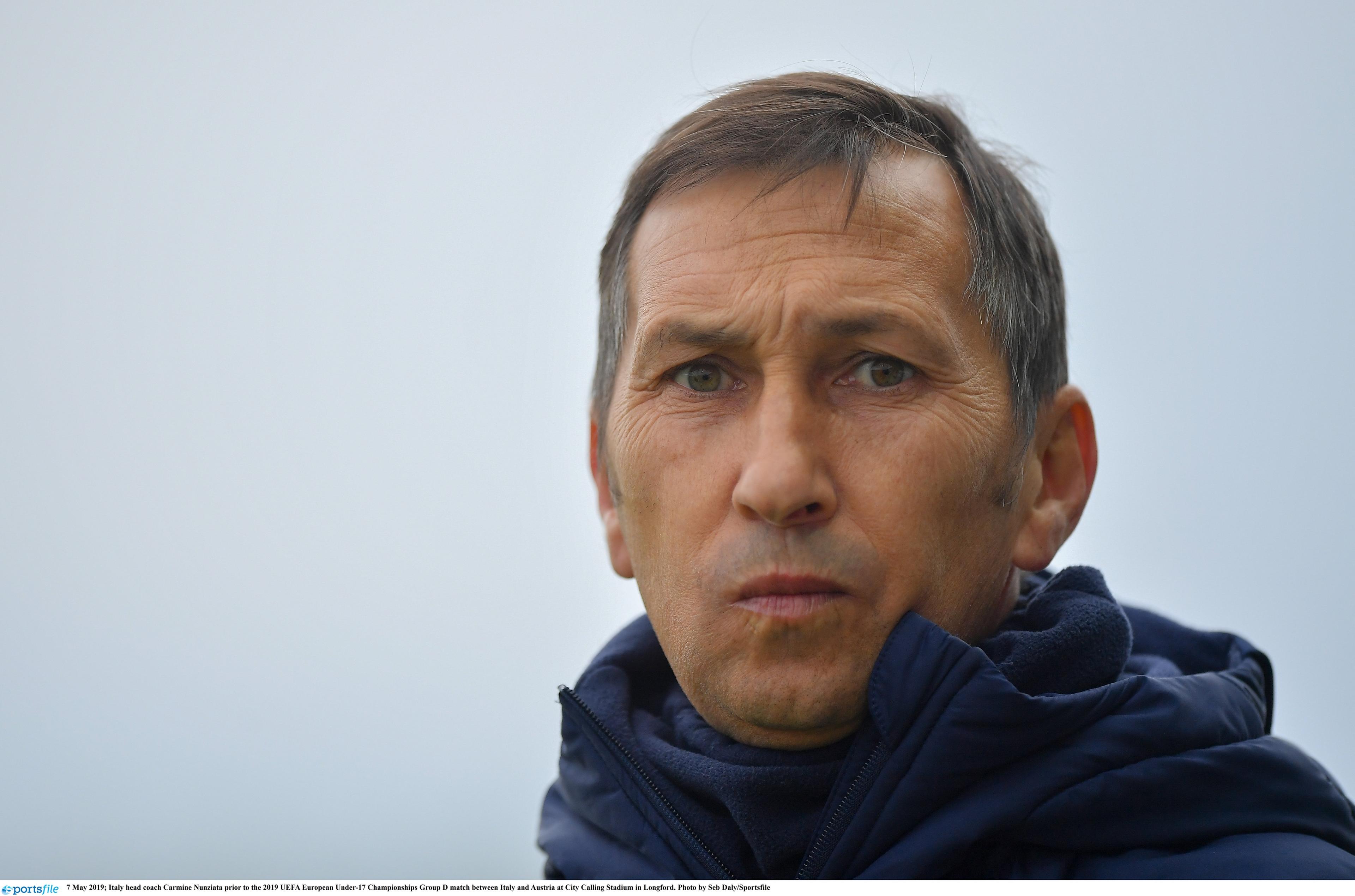7 May 2019; Italy head coach Carmine Nunziata prior to the 2019 UEFA European Under-17 Championships Group D match between Italy and Austria at City Calling Stadium in Longford. Photo by Seb Daly/Sportsfile