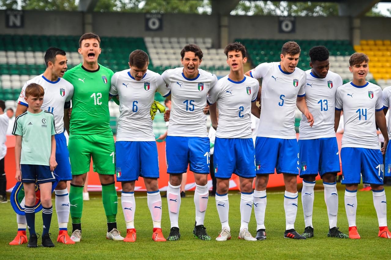 DUBLIN, IRELAND - MAY 16: The Italy team during the 2019 UEFA European Under-17 Championship semi-final match between France and Italy at Tallaght Stadium, on May 16, 2019, in Tallaght, Dublin, Ireland.