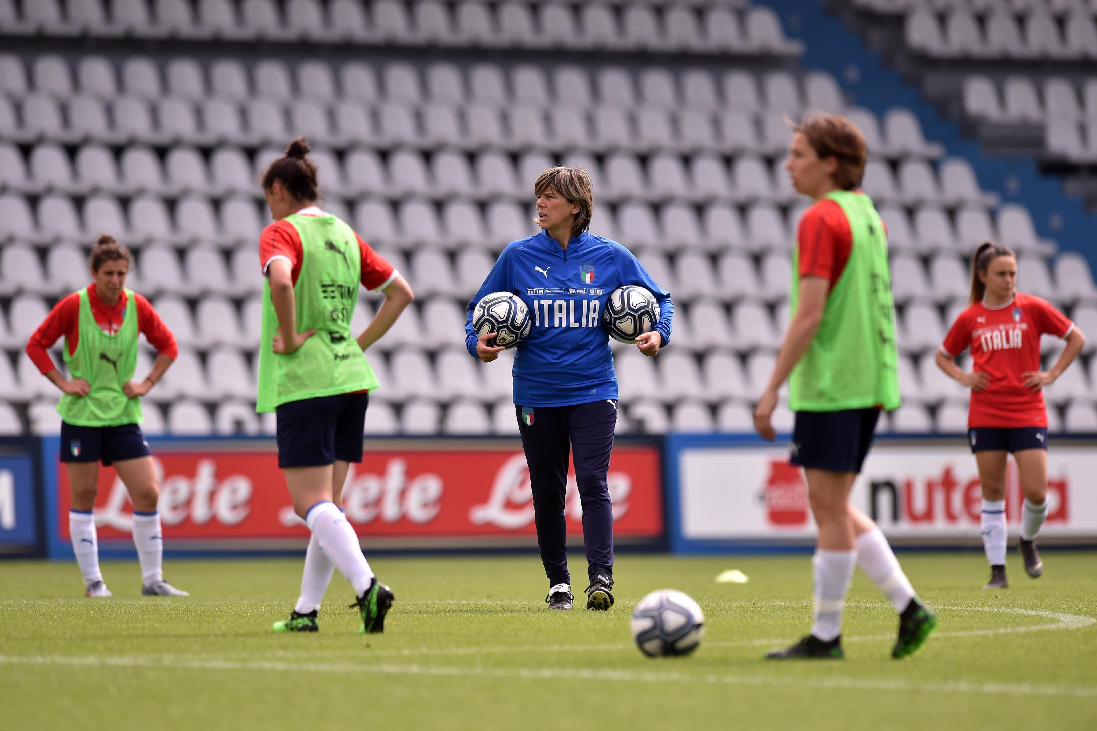 FERRARA, ITALY - MAY 28: Head coach Milena Bertolini looks on during an Italy Women Training Session on May 28, 2019 in Ferrara, Italy. (Photo by Tullio M. Puglia/Getty Images)