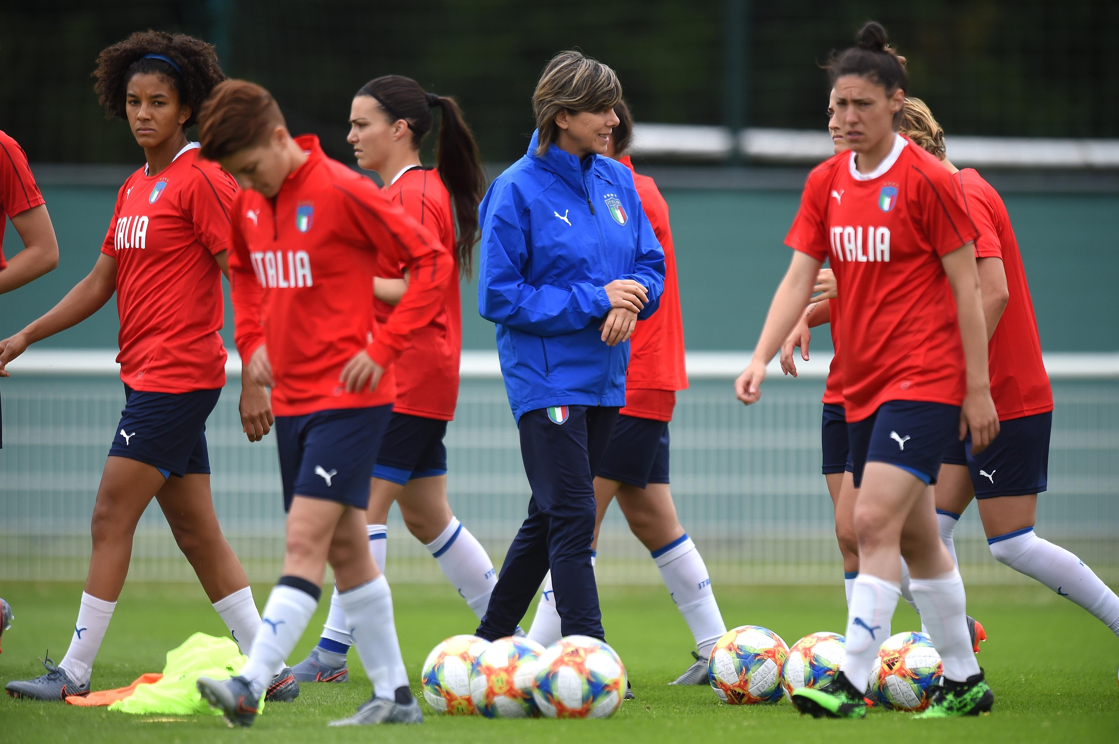 VALENCIENNES, FRANCE - JUNE 05: Head Coach Milena Bertolini of Italy Women leads a training session at Stade Christophe Laurent on June 05, 2019 in Valenciennes, France. (Photo by Tullio M. Puglia/Getty Images)