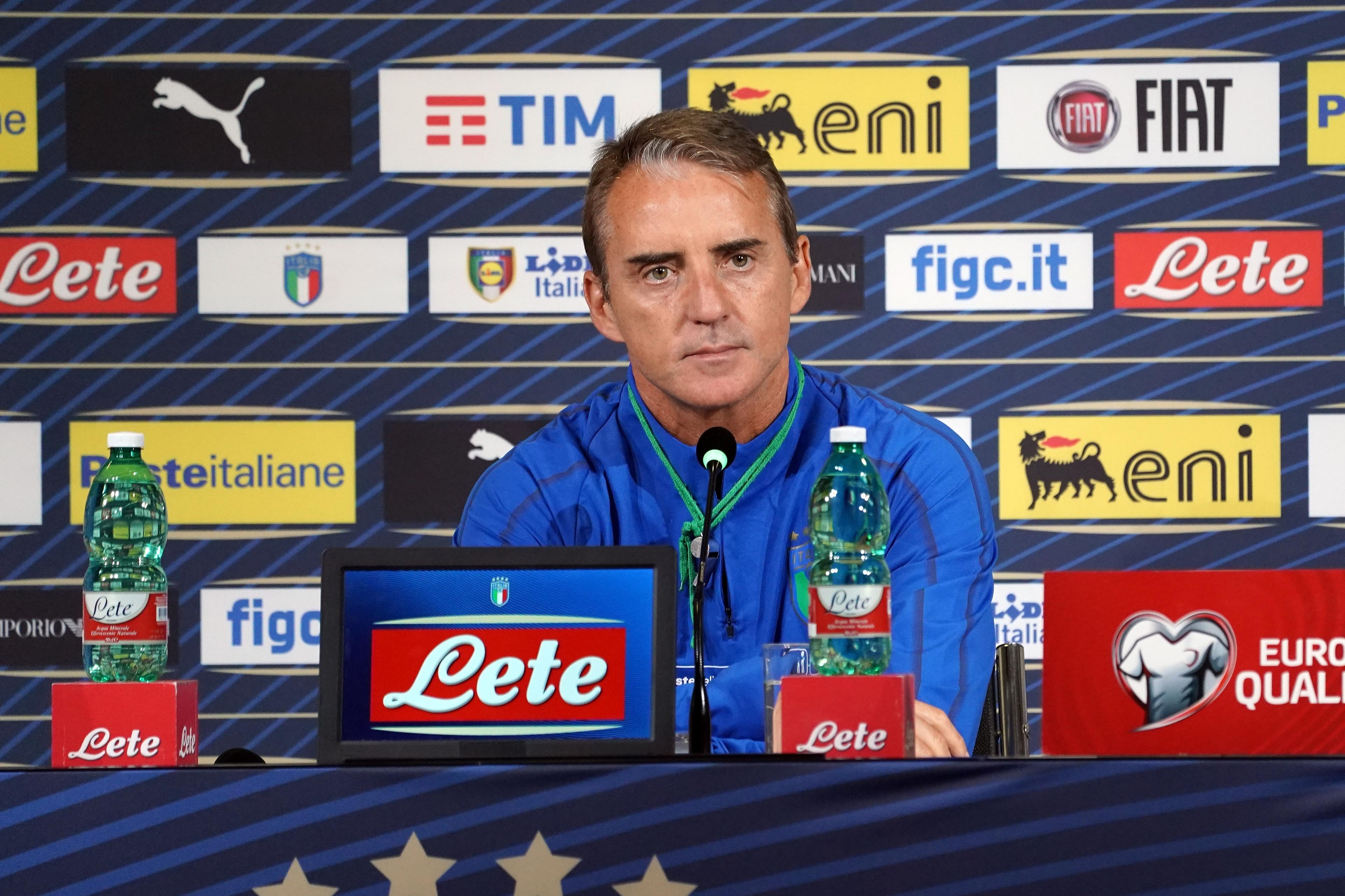 TURIN, ITALY - JUNE 10:  Head coach Italy Roberto Mancini speaks with the media during a Italy press conference at Allianz Stadium on June 10, 2019 in Turin, Italy.  (Photo by Claudio Villa/Getty Images)