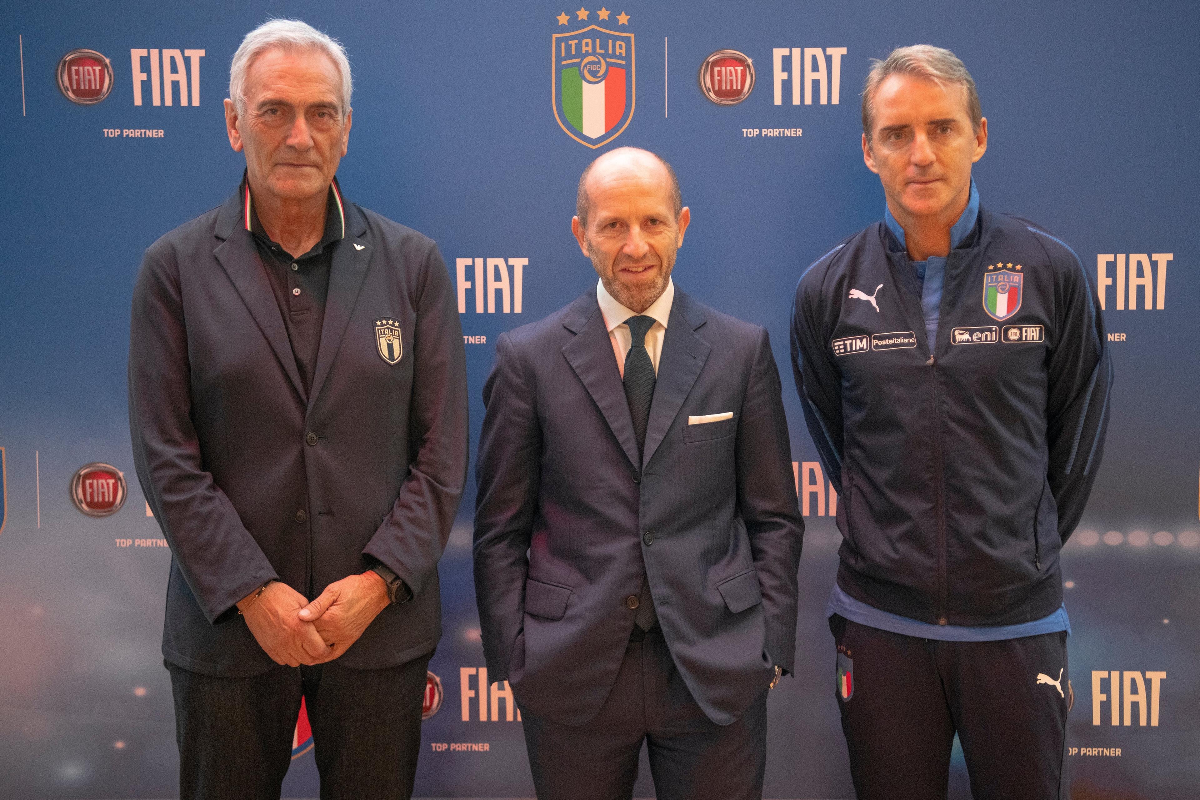Foto Marco Alpozzi - LaPresse 10 06 2019 Torino ( Italia ) Sport Motori Fiat e FIGC insieme per la nazionale italiana Nella foto: Gabriele Gravina, Luca Napolitano, Roberto Mancini Marco Alpozzi - LaPresse June 10, 2019 Torino Sport Fiat and FIGC together for the Italian national team Ê