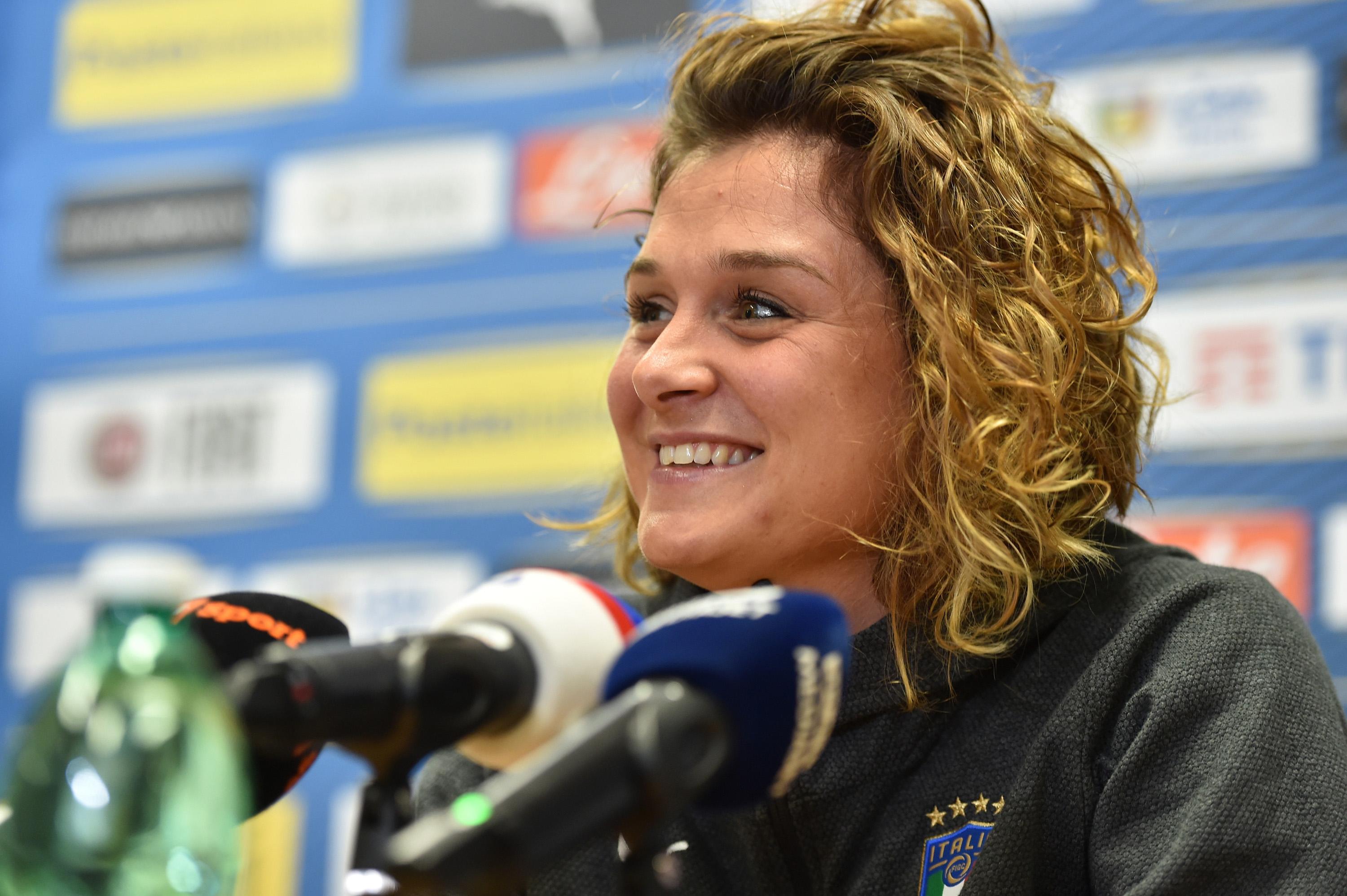 REIMS, FRANCE - JUNE 12: Cristiana Girelli of Italy Women attends a press conference on June 12, 2019 in Reims, France. (Photo by Tullio M. Puglia/Getty Images)