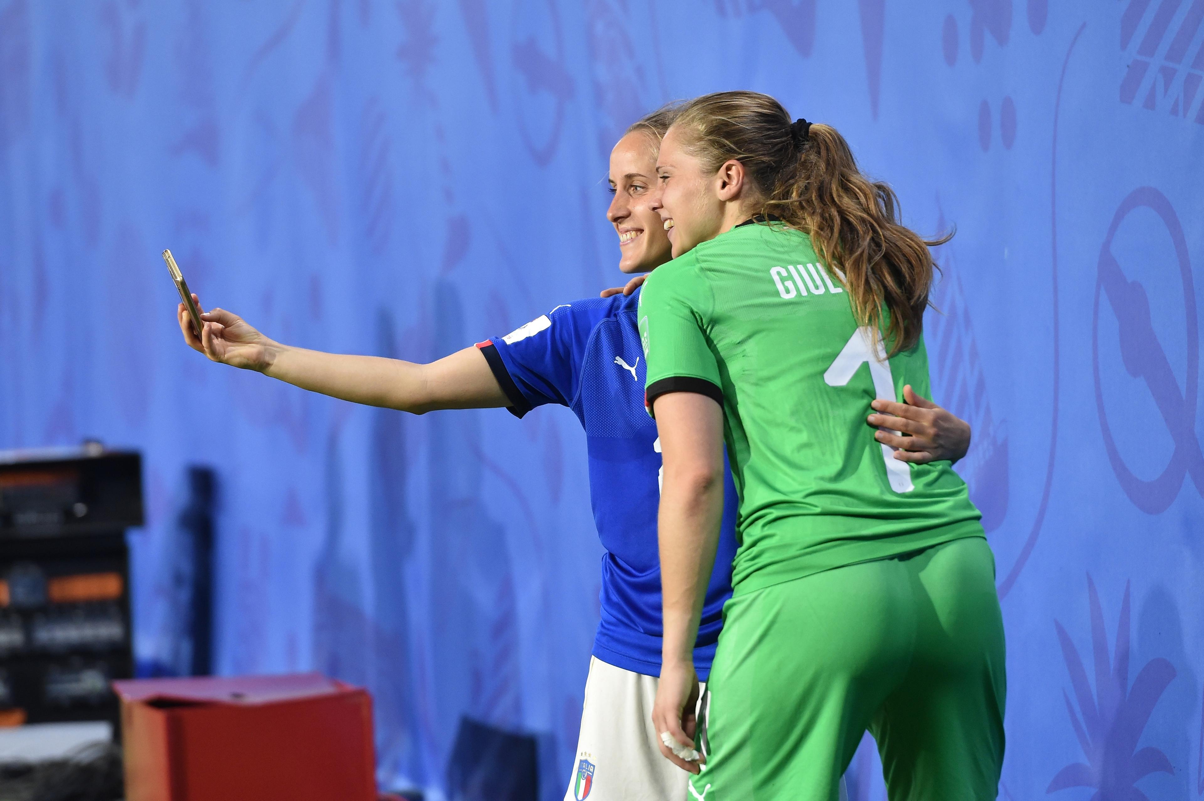 VALENCIENNES, FRANCE - JUNE 18: Valentina Cernoia and Laura Giuliani of Italy celebrates the winning of the Group C after the 2019 FIFA Women's World Cup France group C match between Italy and Brazil at Stade du Hainaut on June 18, 2019 in Valenciennes, France. (Photo by Tullio M. Puglia/Getty Images)
