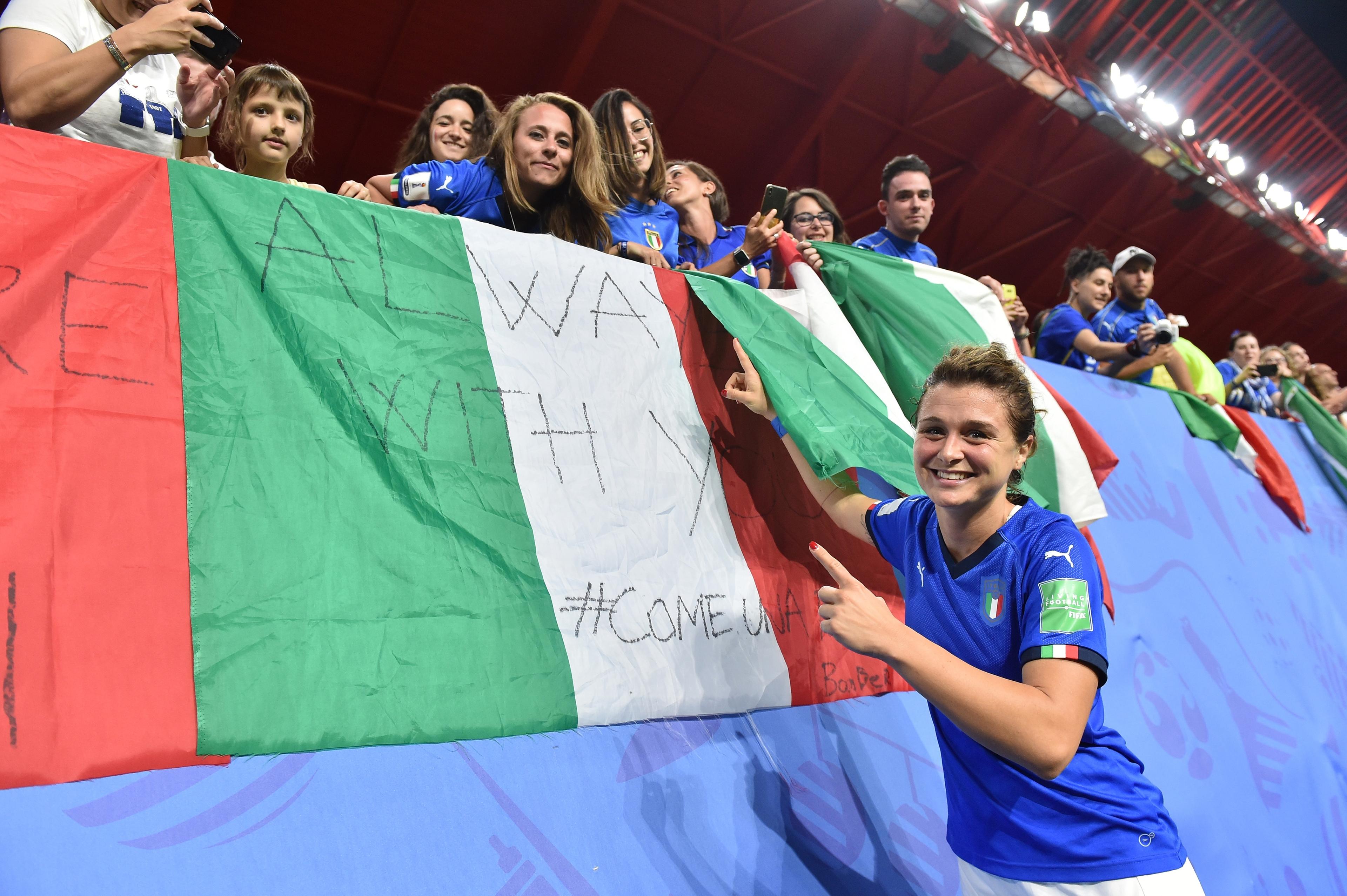 VALENCIENNES, FRANCE - JUNE 18: Cristiana Girelli of Italy celebrates the winning of the Group C after the 2019 FIFA Women's World Cup France group C match between Italy and Brazil at Stade du Hainaut on June 18, 2019 in Valenciennes, France. (Photo by Tullio M. Puglia/Getty Images)
