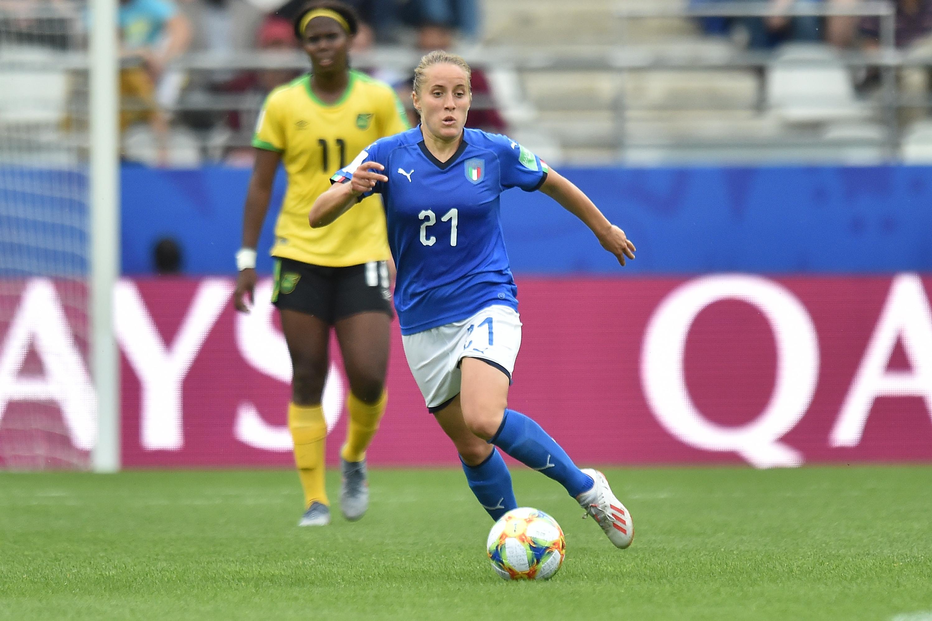 REIMS, FRANCE - JUNE 14: Valentina Cernoia of Italy in action during the 2019 FIFA Women\\'s World Cup France group C match between Jamaica and Italy at Stade Auguste Delaune on June 14, 2019 in Reims, France. (Photo by Tullio M. Puglia/Getty Images)
